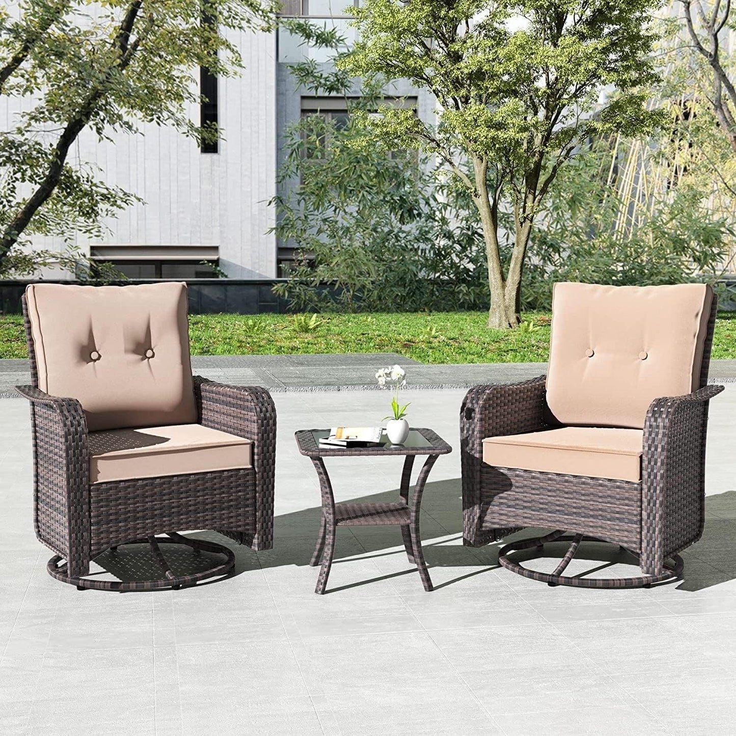Ensemble de meubles de patio 3 pièces Kullavik, chaises pivotantes à bascule pour l'extérieur