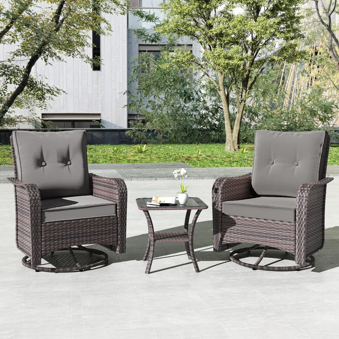 Ensemble de meubles de patio 3 pièces Kullavik, chaises pivotantes à bascule pour l'extérieur