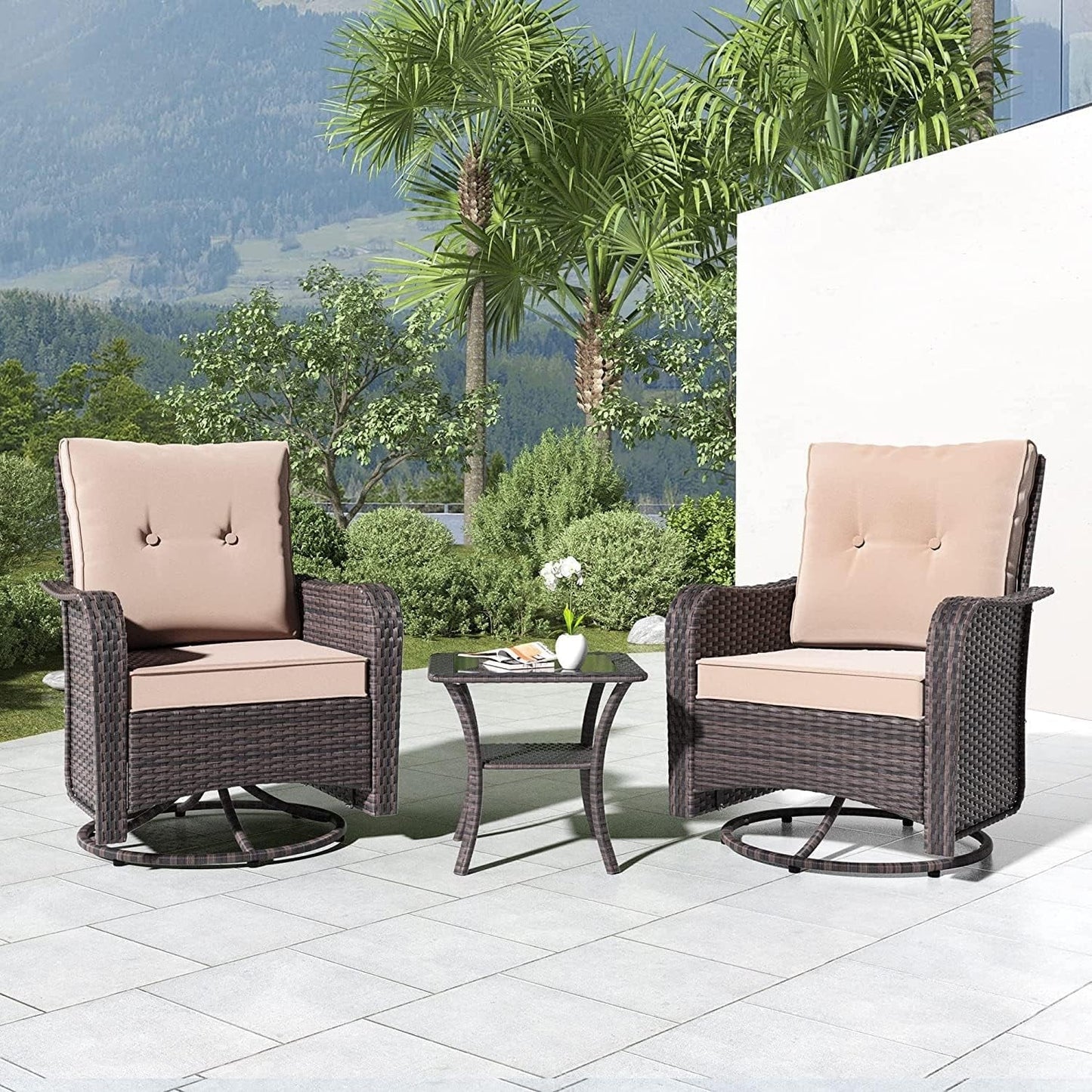 Ensemble de meubles de patio 3 pièces Kullavik, chaises pivotantes à bascule pour l'extérieur