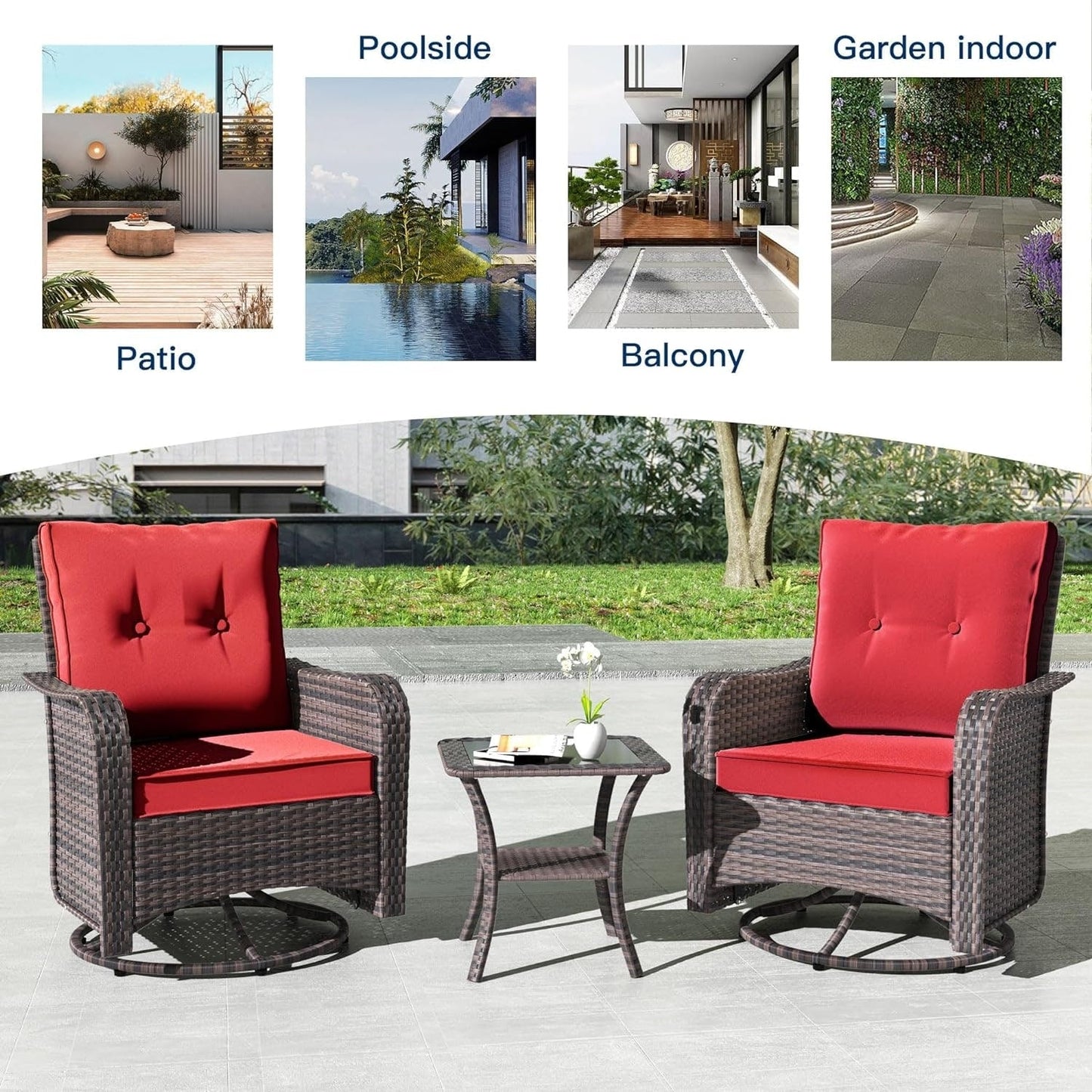 Ensemble de meubles de patio 3 pièces Kullavik, chaises pivotantes à bascule pour l'extérieur