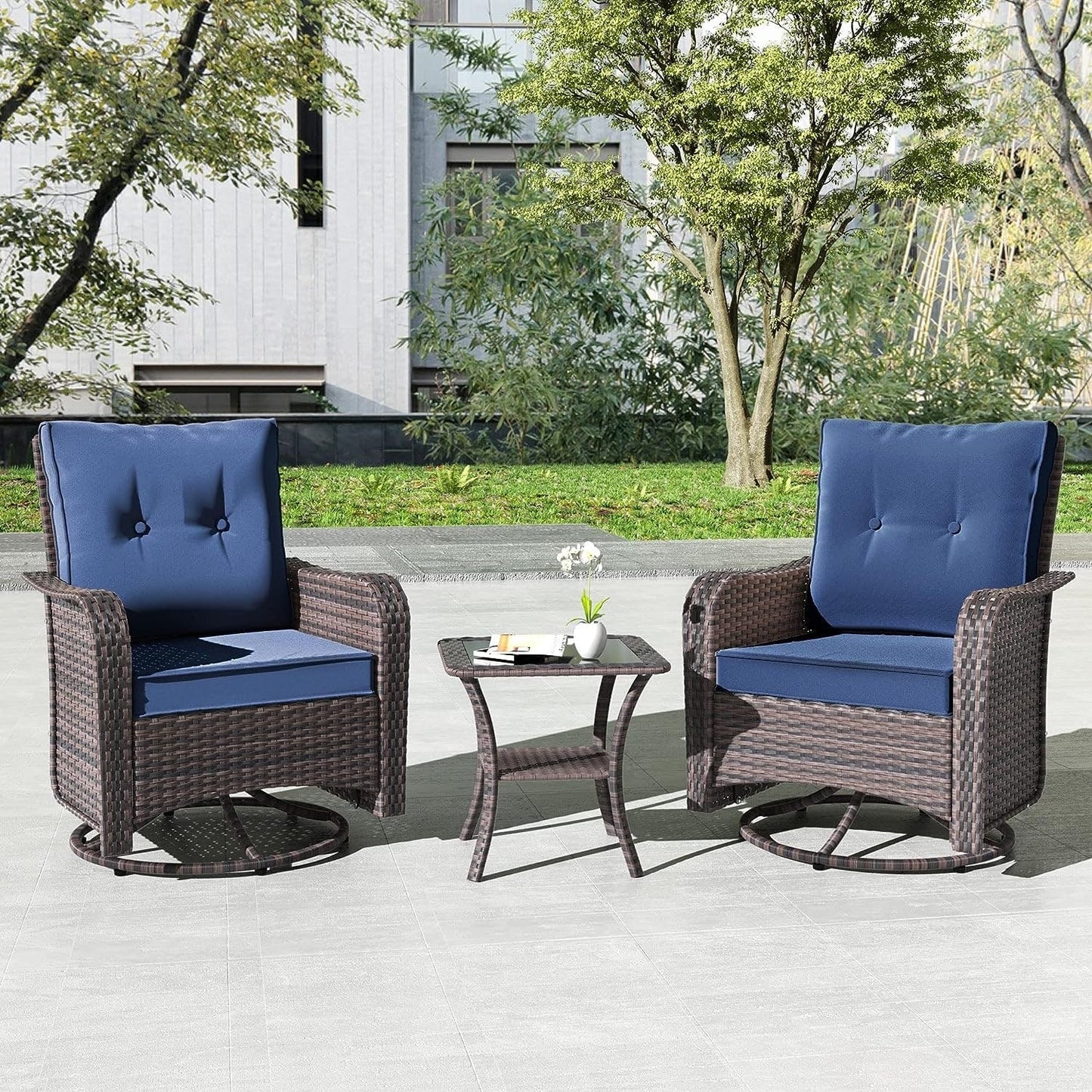 Ensemble de meubles de patio 3 pièces Kullavik, chaises pivotantes à bascule pour l'extérieur