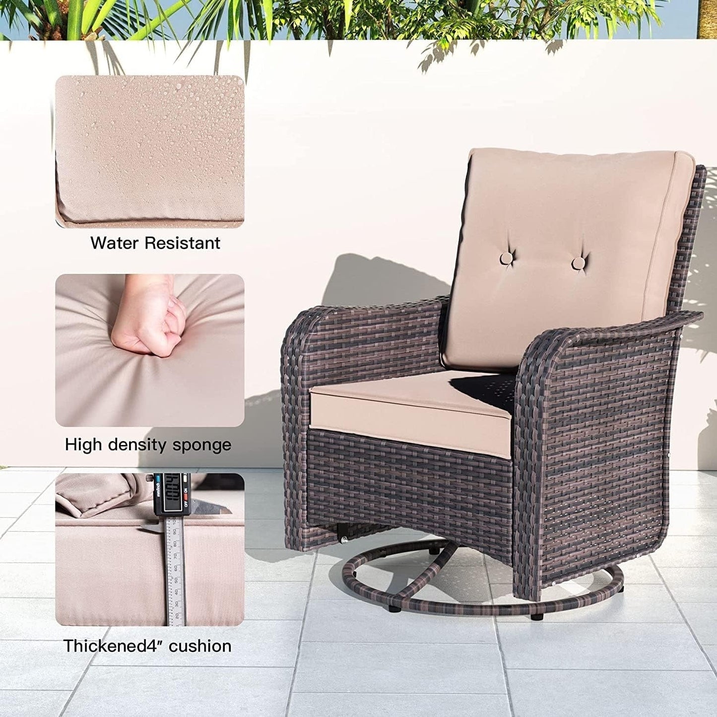 Ensemble de meubles de patio 3 pièces Kullavik, chaises pivotantes à bascule pour l'extérieur