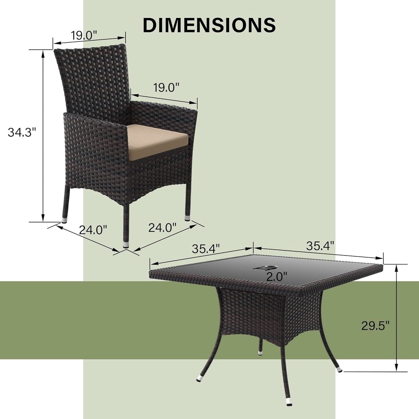 Ensemble de salle à manger d'extérieur Kullavik, table et chaises en rotin (5 pièces)