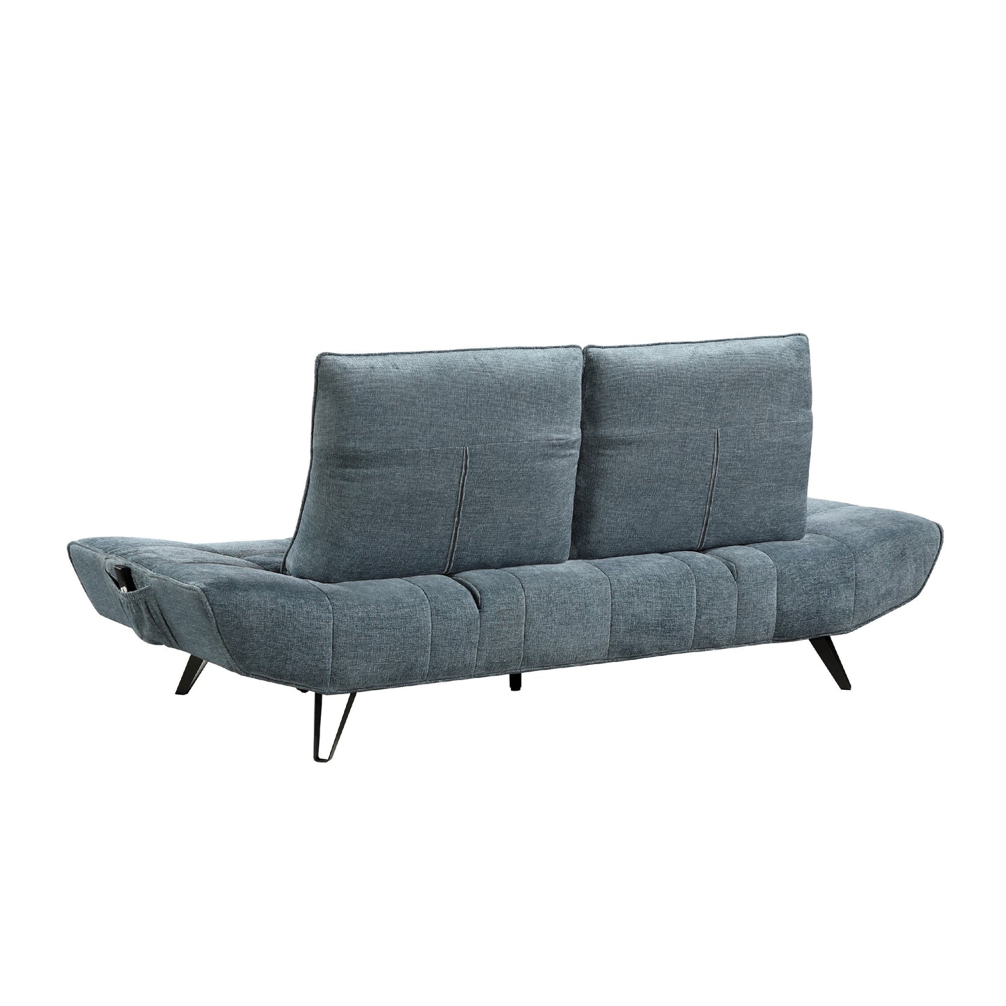 Canapé inclinable électrique réglable en profondeur Kyan, 2 coussins, chenille bleue