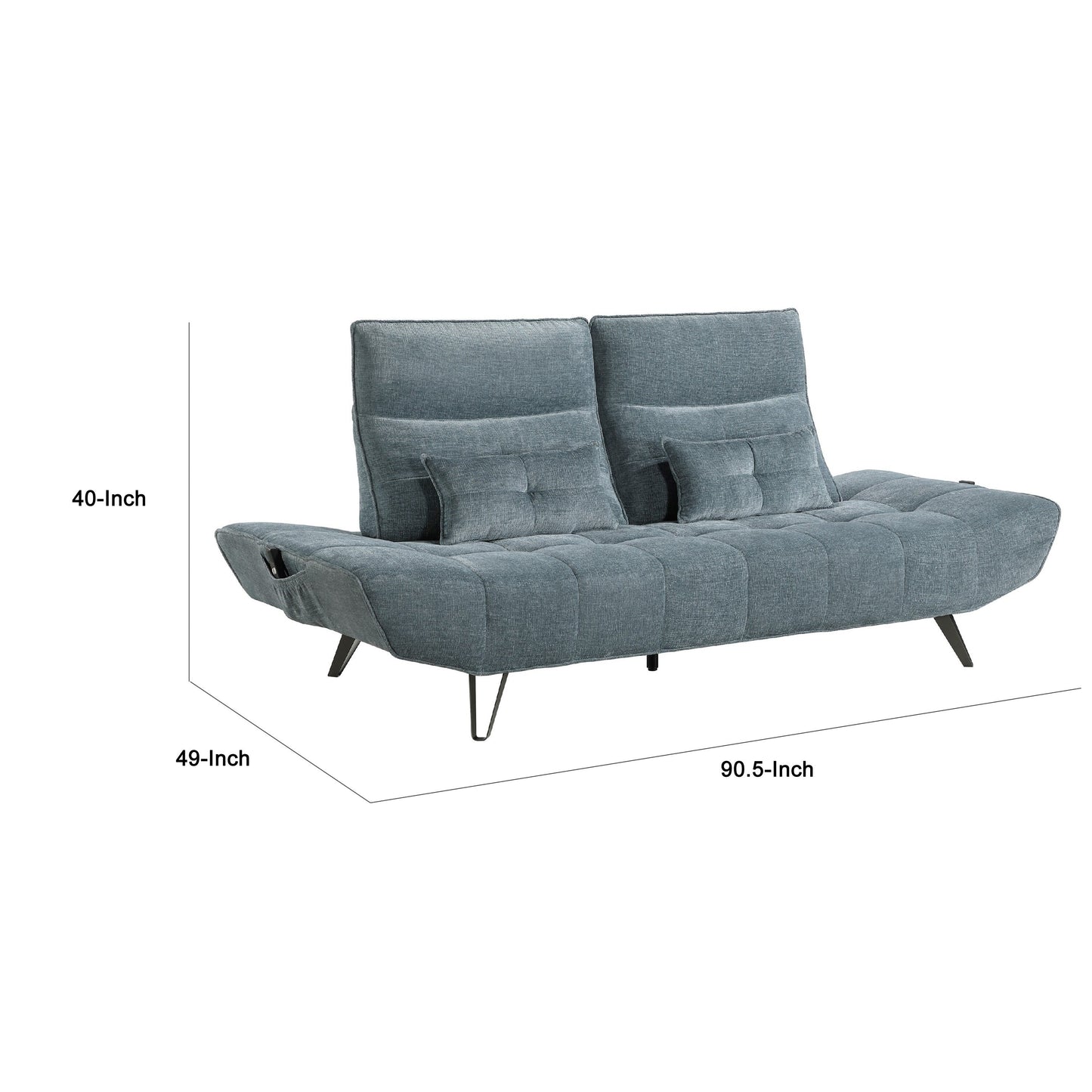 Canapé inclinable électrique réglable en profondeur Kyan, 2 coussins, chenille bleue