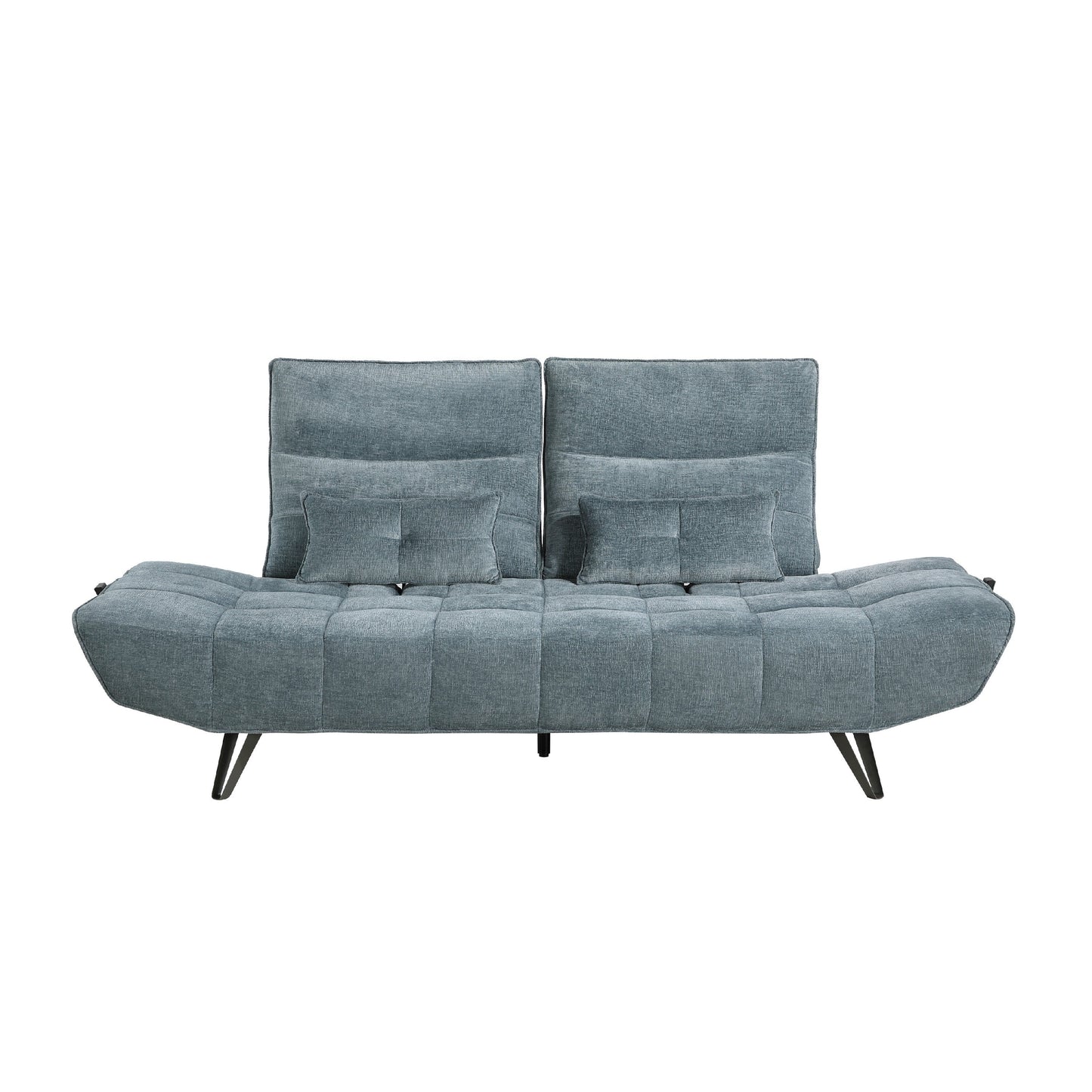 Canapé inclinable électrique réglable en profondeur Kyan, 2 coussins, chenille bleue