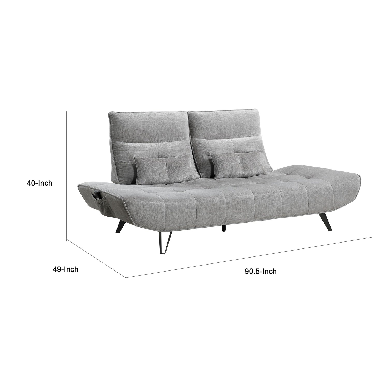 Canapé inclinable électrique réglable en profondeur Kyan, 2 coussins, chenille grise