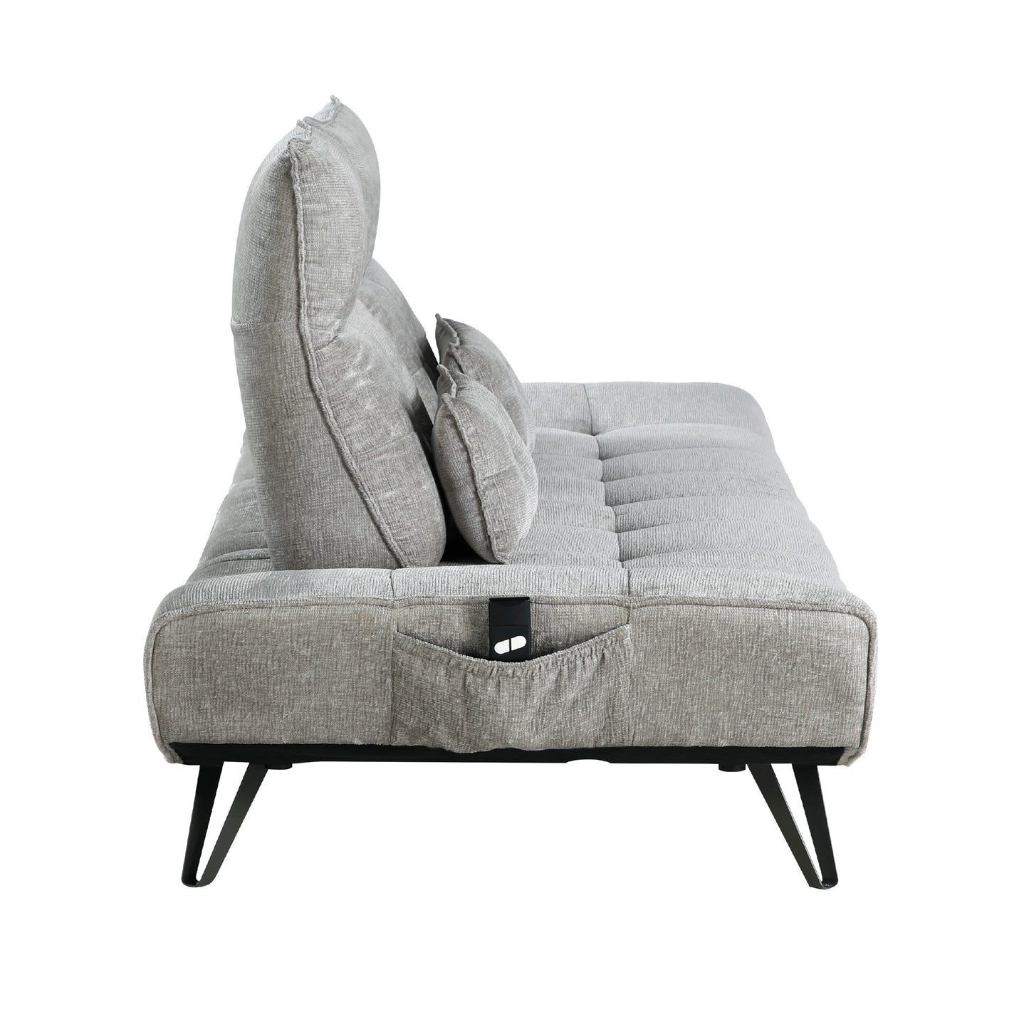 Canapé inclinable électrique réglable en profondeur Kyan, 2 coussins, chenille grise