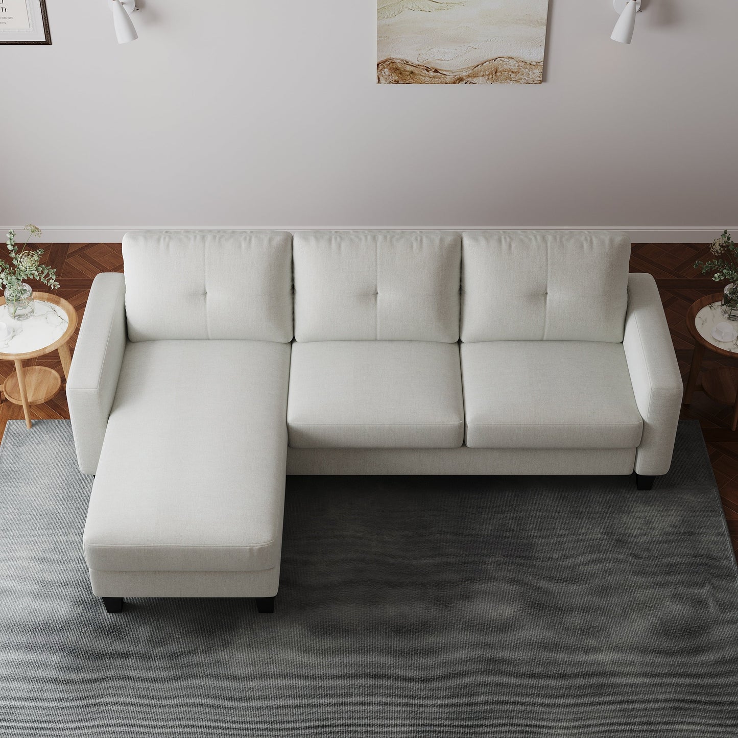Canapé en L pour petits espaces - Canapé d'angle avec pouf