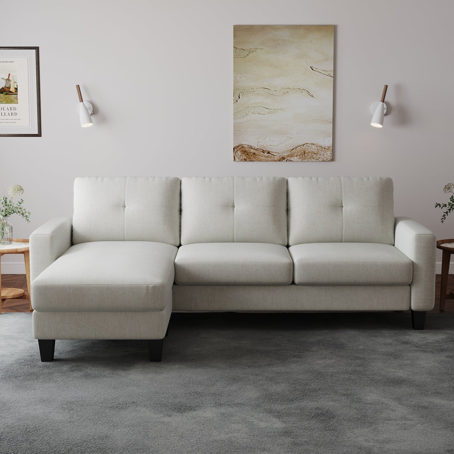 Canapé en L pour petits espaces - Canapé d'angle avec pouf