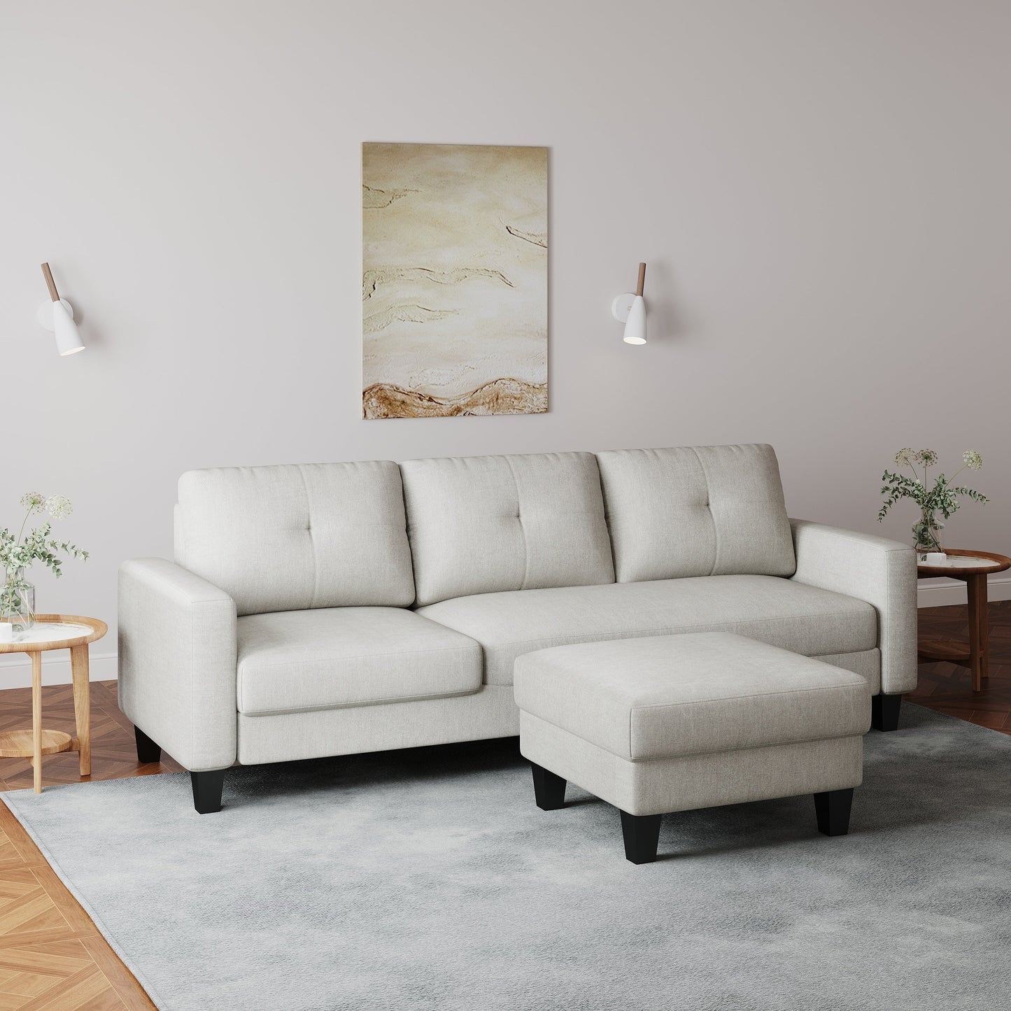 Canapé en L pour petits espaces - Canapé d'angle avec pouf