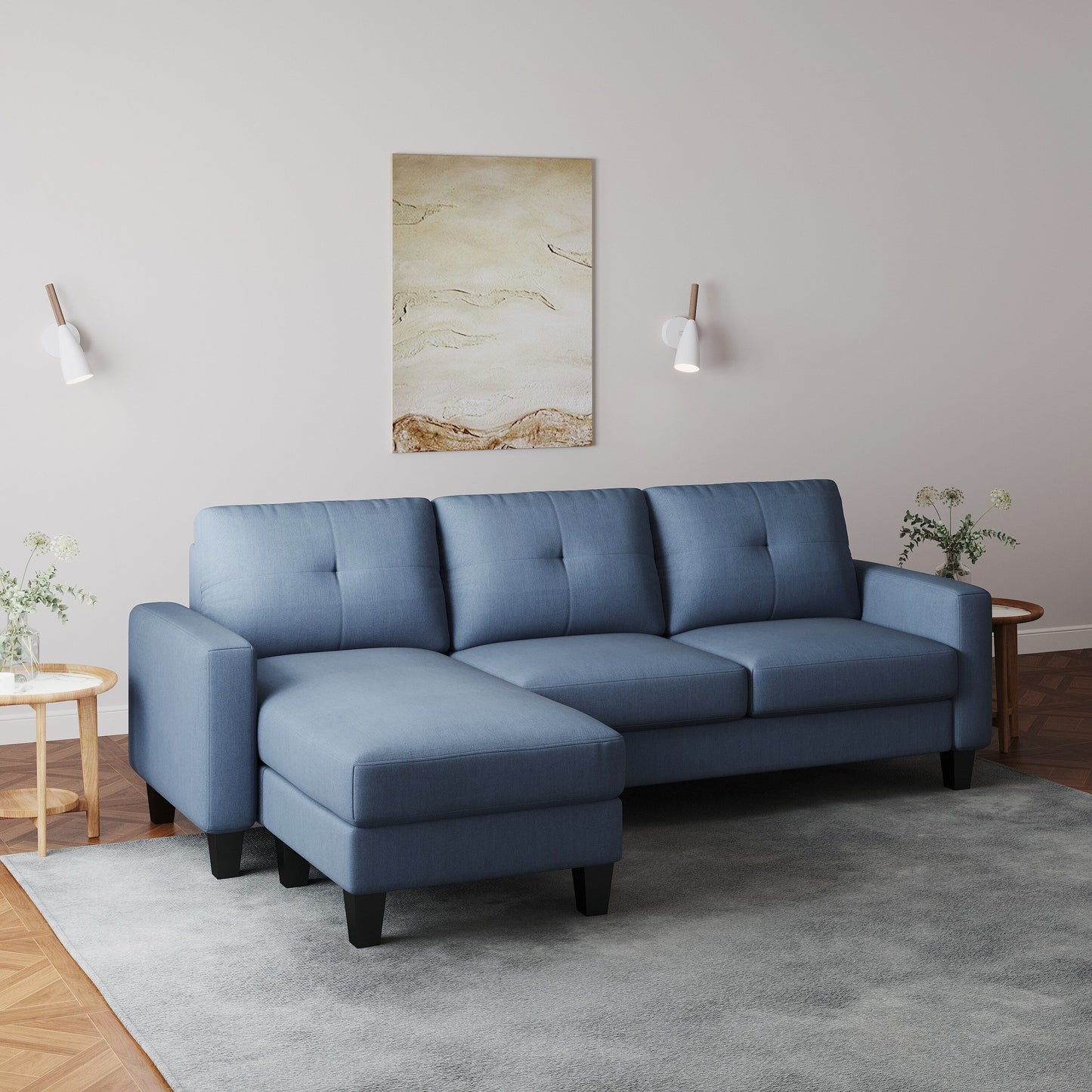 Canapé en L pour petits espaces - Canapé d'angle avec pouf