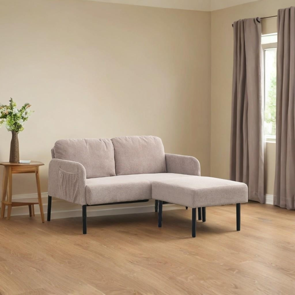 Canapé 2 places en L avec pouf, canapé causeuse moderne en tissu polyester, petit canapé confortable pour petit espace