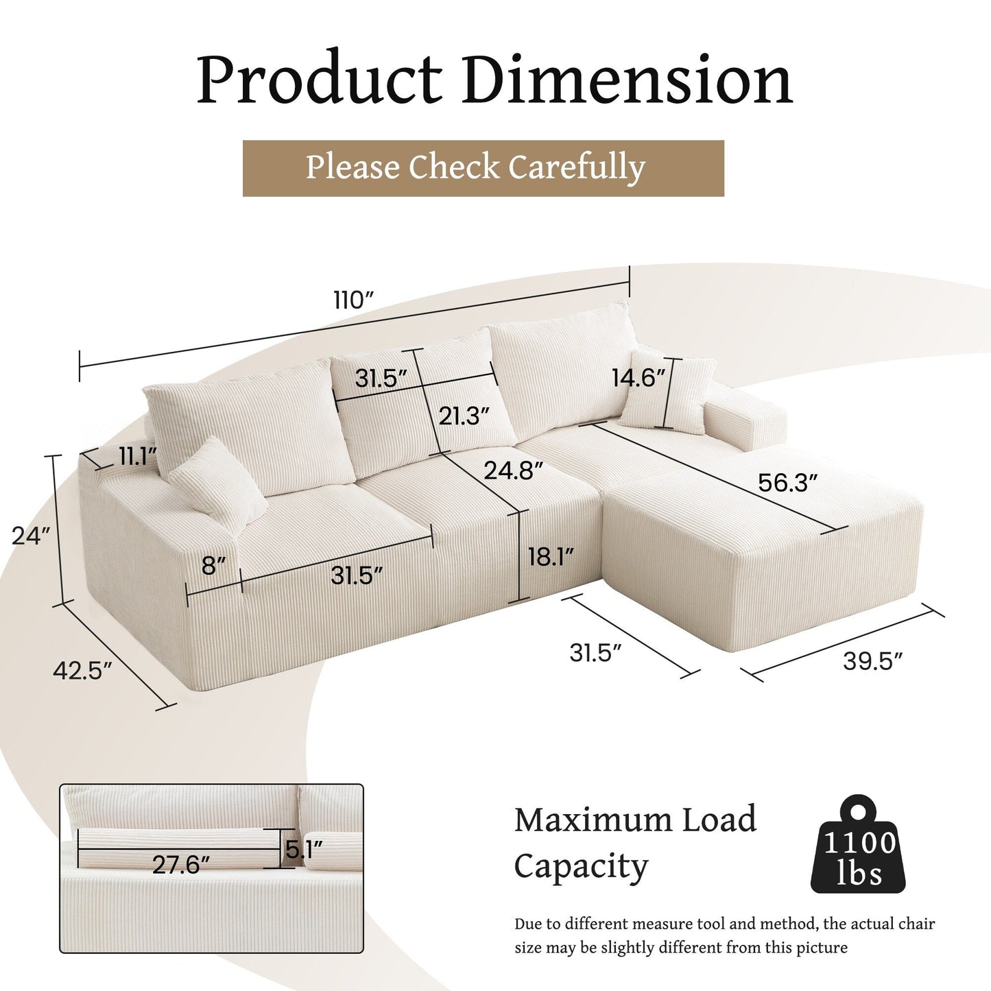 Canapé sectionnel en L, canapé modulaire ultra-doux à assise profonde