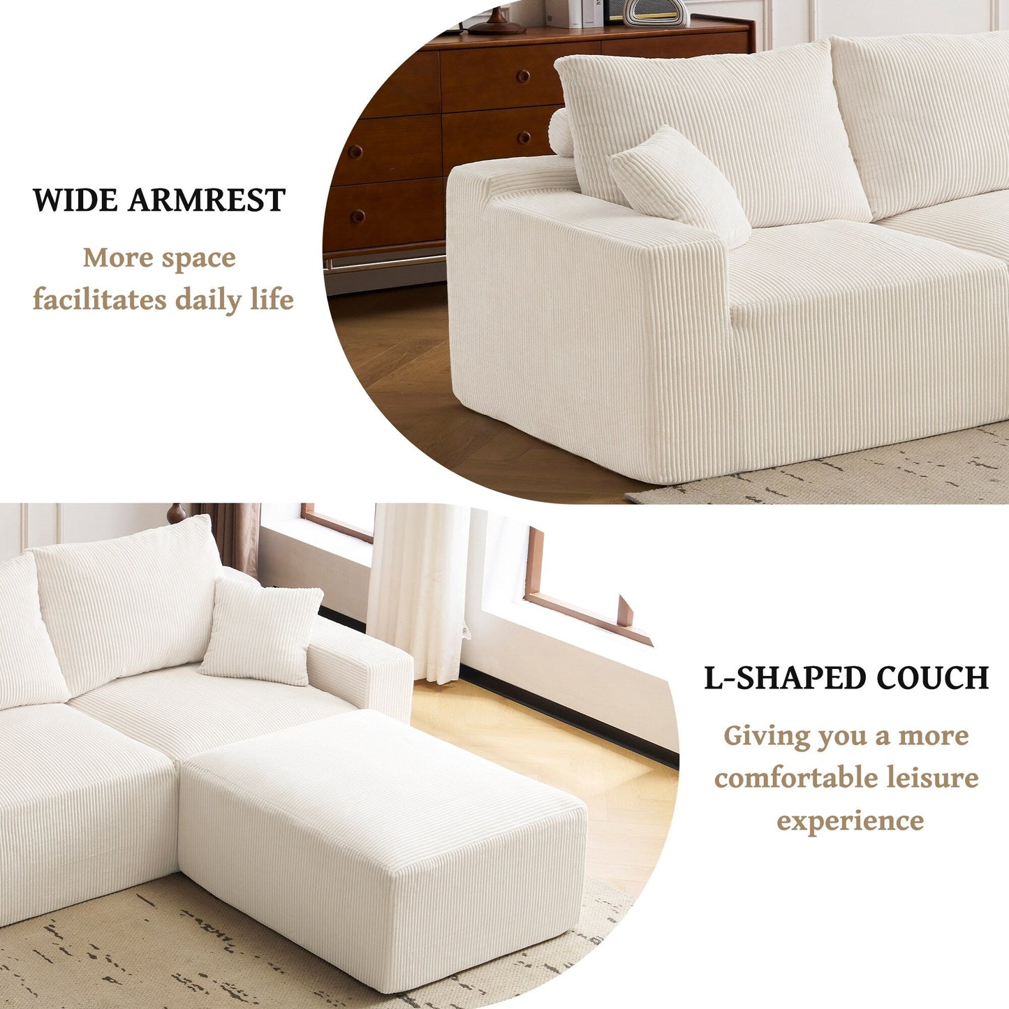 Canapé sectionnel en L, canapé modulaire ultra-doux à assise profonde
