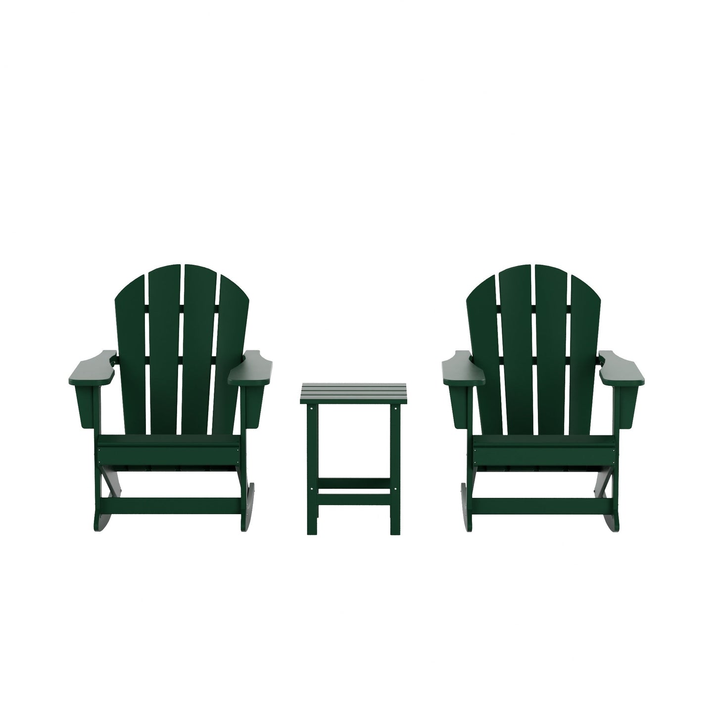 Chaises à bascule d'extérieur Polytrends Laguna en PEHD toutes saisons avec table d'appoint (ensemble de 3 pièces)