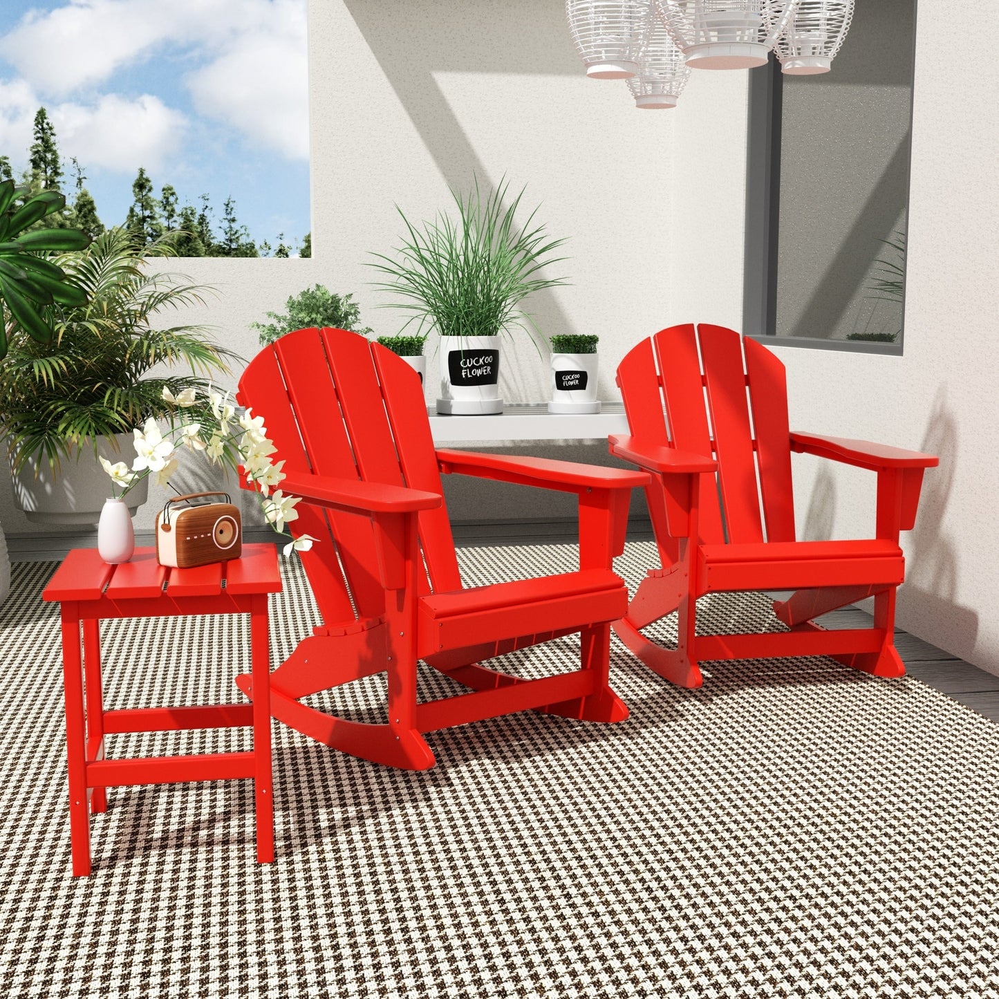 Chaises à bascule d'extérieur Polytrends Laguna en PEHD toutes saisons avec table d'appoint (ensemble de 3 pièces)