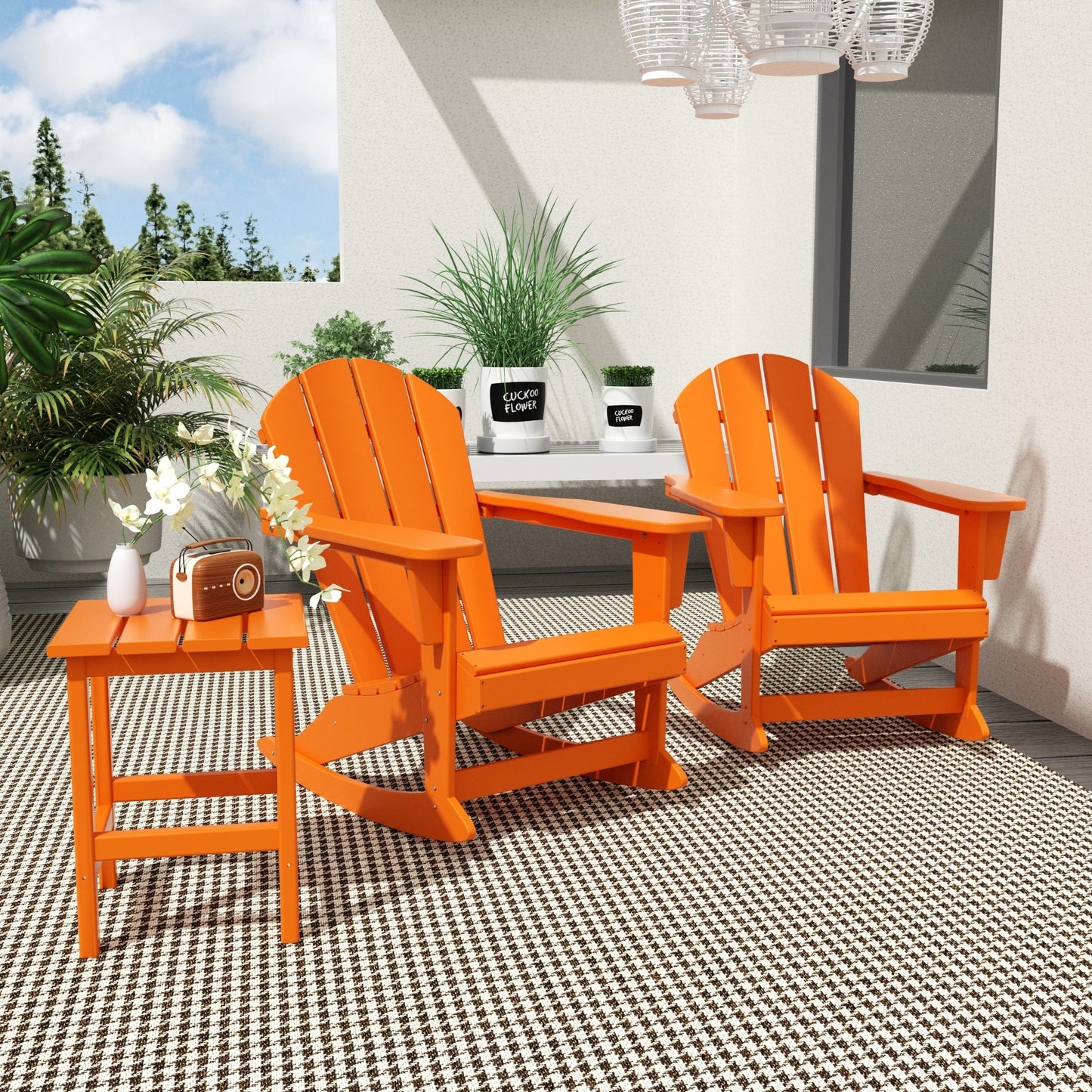 Chaises à bascule d'extérieur Polytrends Laguna en PEHD toutes saisons avec table d'appoint (ensemble de 3 pièces)