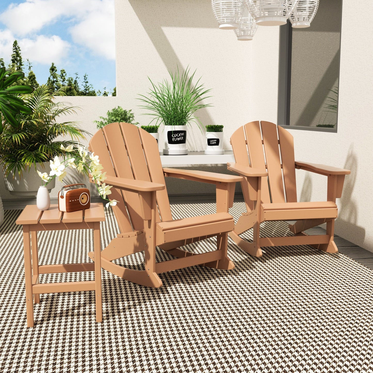 Chaises à bascule d'extérieur Polytrends Laguna en PEHD toutes saisons avec table d'appoint (ensemble de 3 pièces)