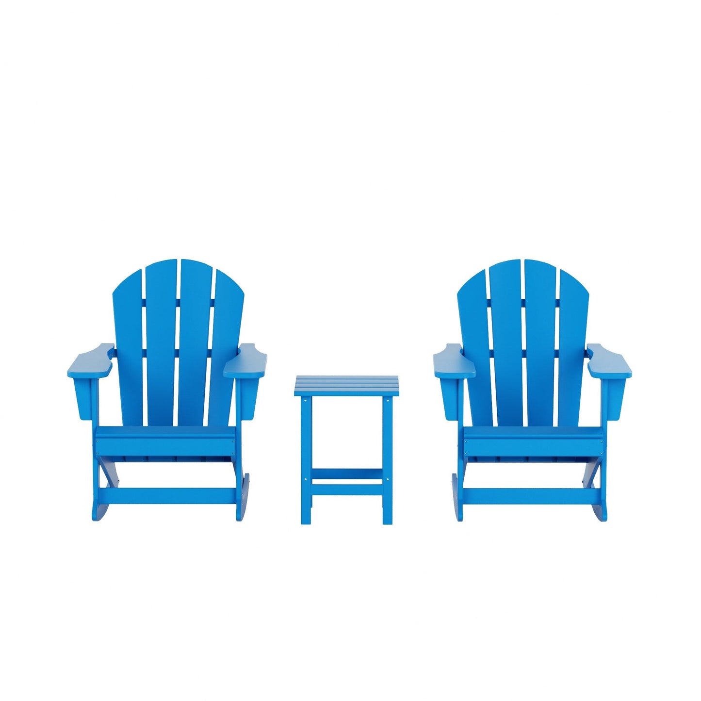 Chaises à bascule d'extérieur Polytrends Laguna en PEHD toutes saisons avec table d'appoint (ensemble de 3 pièces)