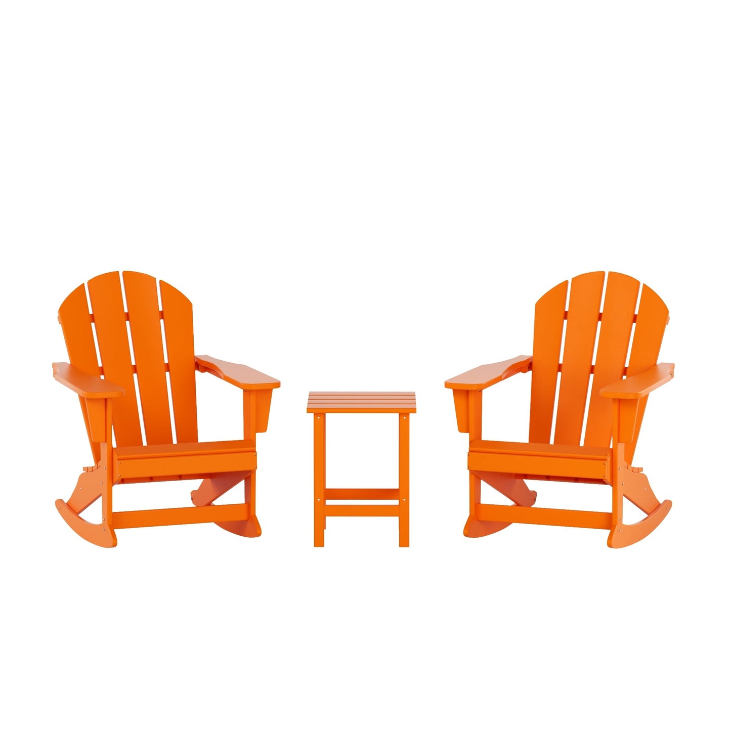 Chaises à bascule d'extérieur Polytrends Laguna en PEHD toutes saisons avec table d'appoint (ensemble de 3 pièces)