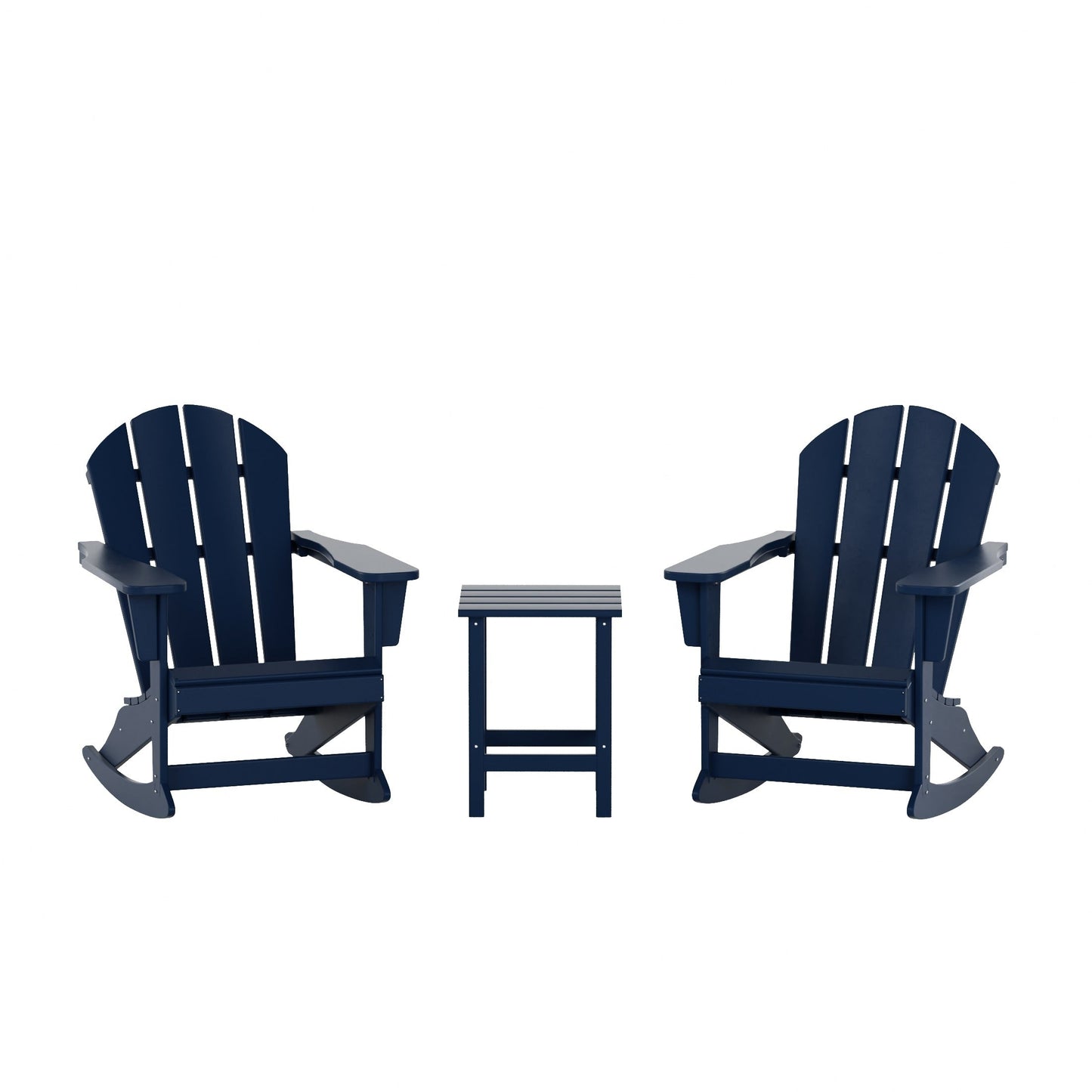 Chaises à bascule d'extérieur Polytrends Laguna en PEHD toutes saisons avec table d'appoint (ensemble de 3 pièces)