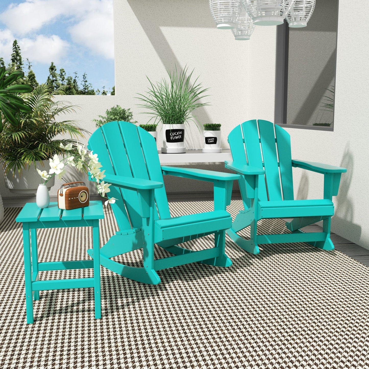 Chaises à bascule d'extérieur Polytrends Laguna en PEHD toutes saisons avec table d'appoint (ensemble de 3 pièces)