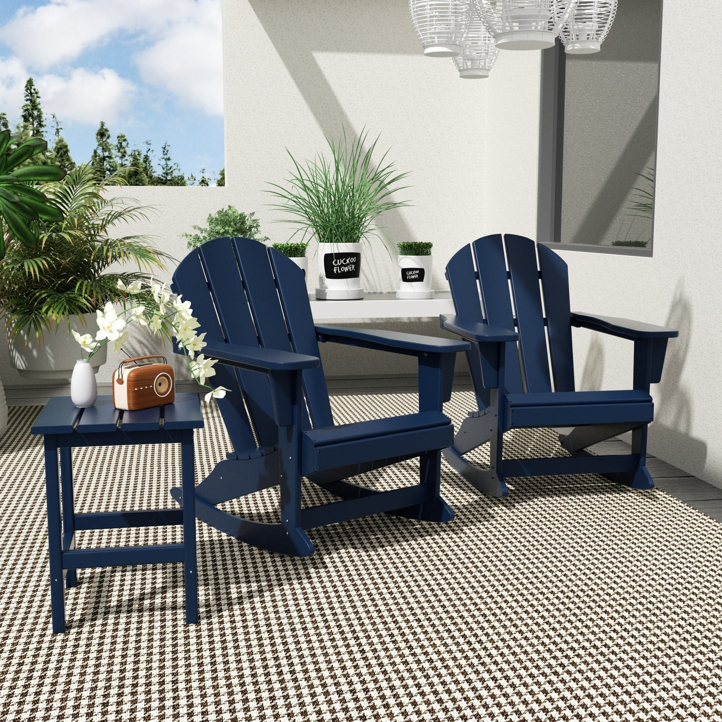 Chaises à bascule d'extérieur Polytrends Laguna en PEHD toutes saisons avec table d'appoint (ensemble de 3 pièces)