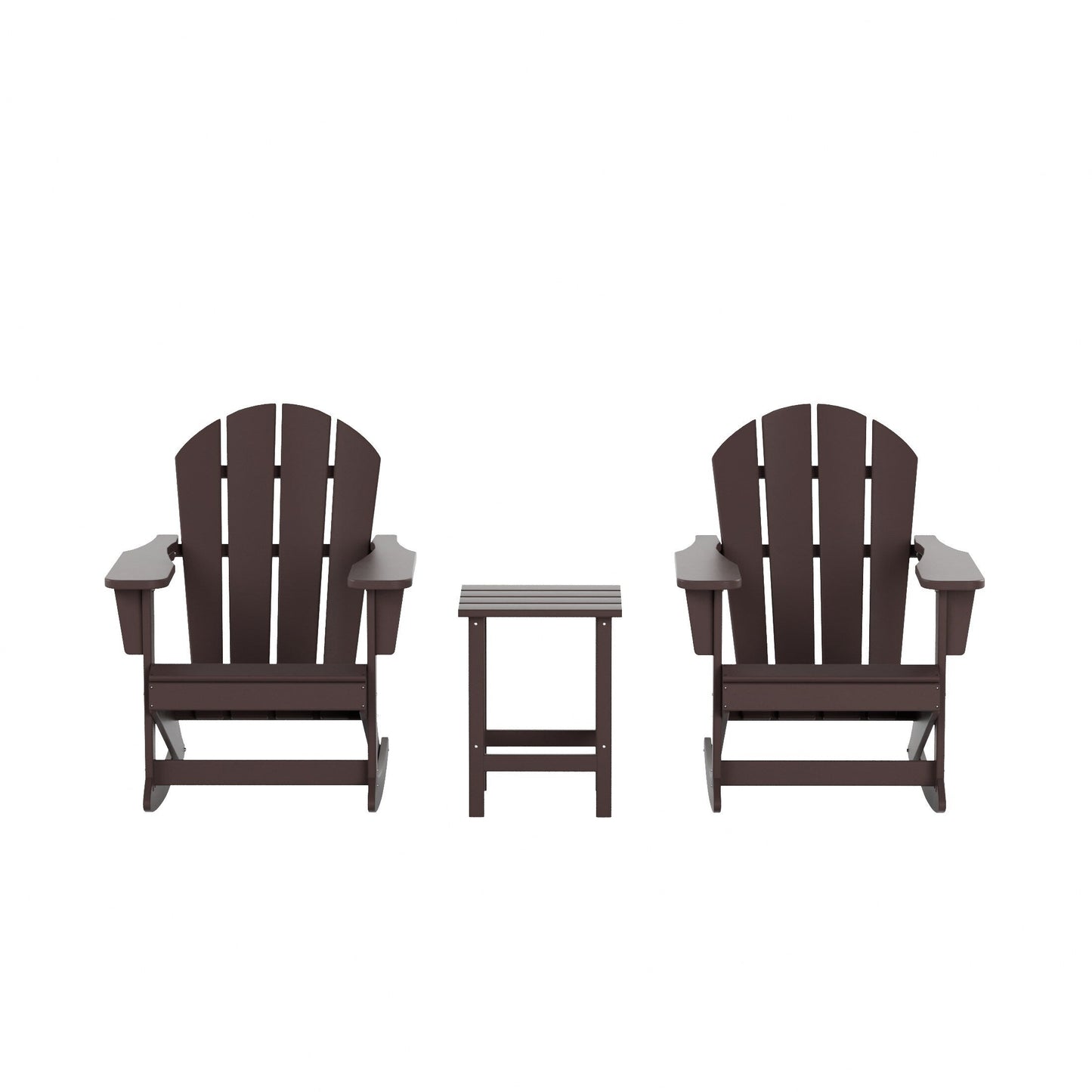 Chaises à bascule d'extérieur Polytrends Laguna en PEHD toutes saisons avec table d'appoint (ensemble de 3 pièces)