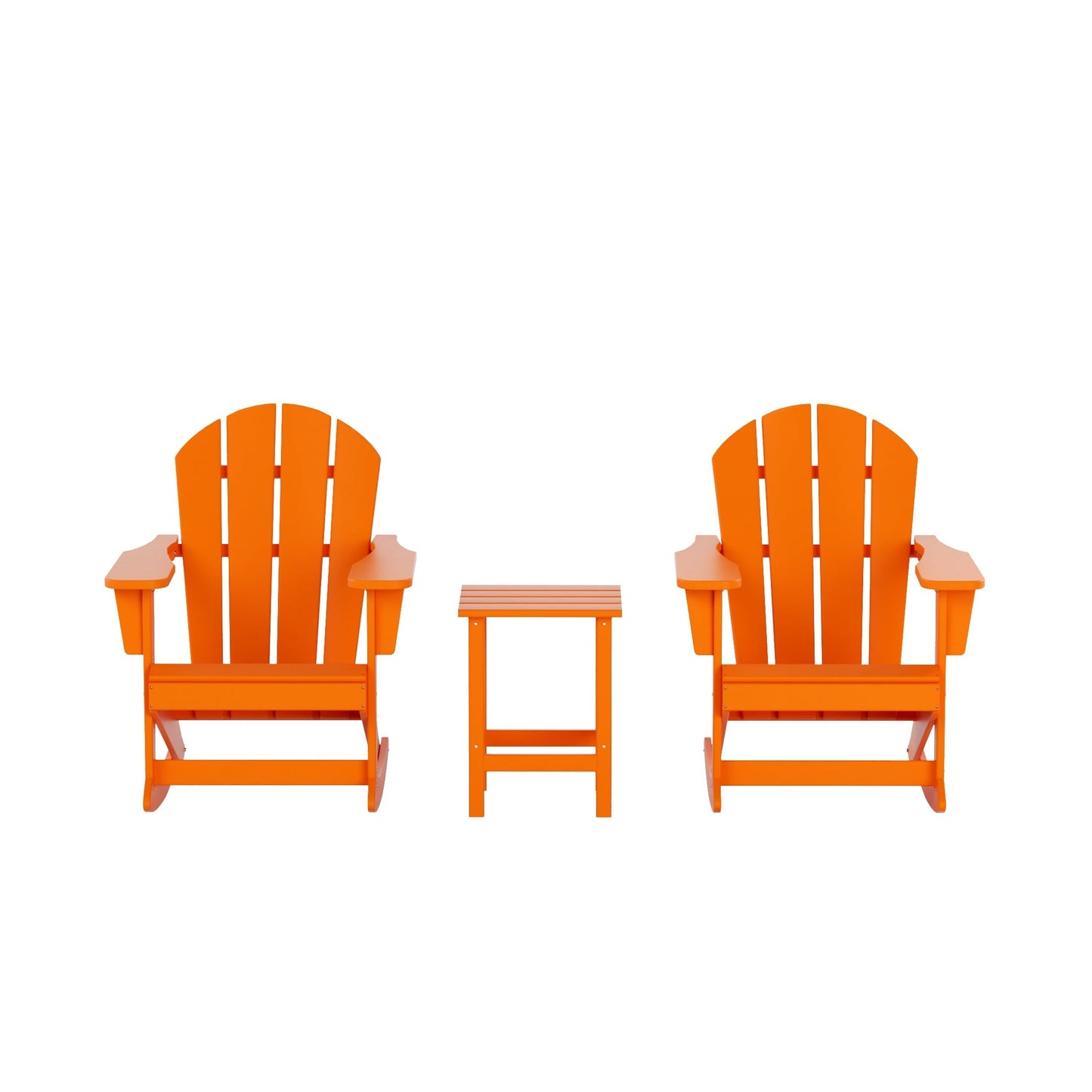 Chaises à bascule d'extérieur Polytrends Laguna en PEHD toutes saisons avec table d'appoint (ensemble de 3 pièces)