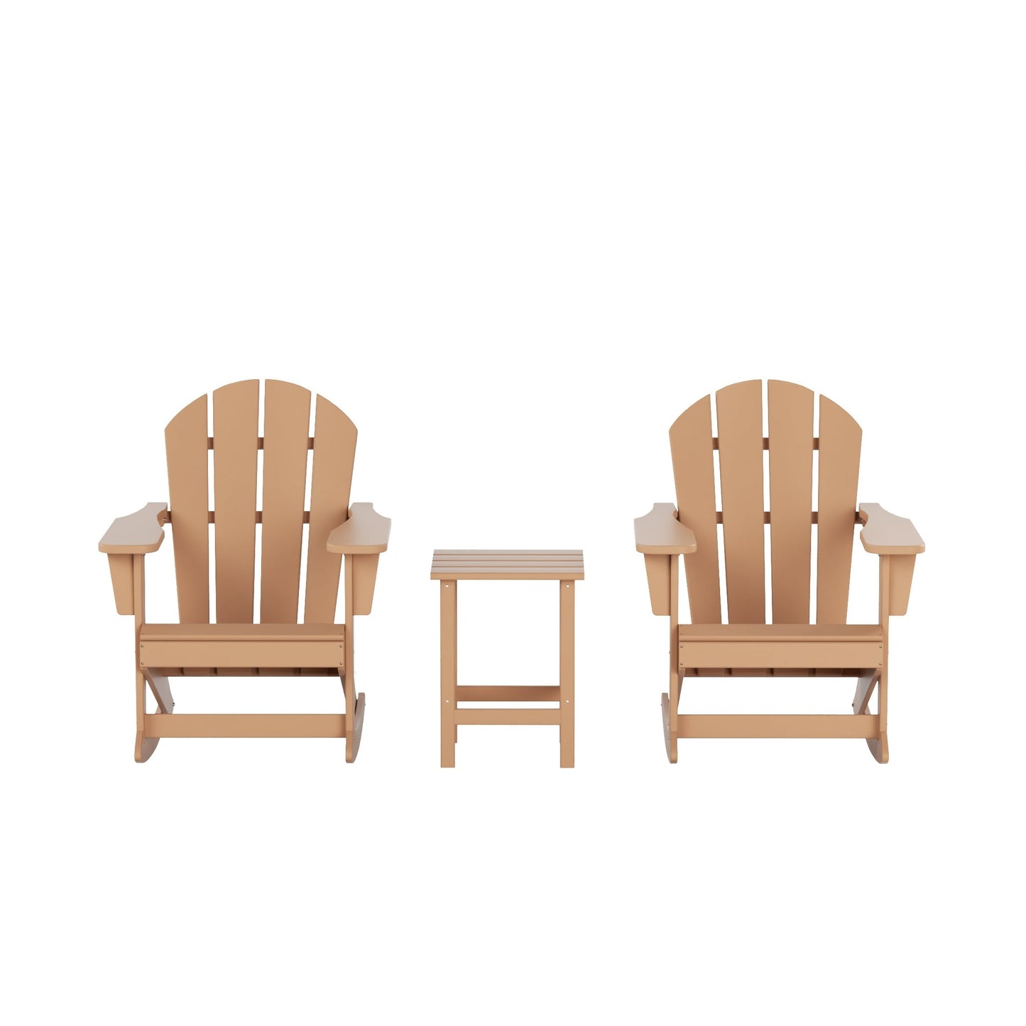 Chaises à bascule d'extérieur Polytrends Laguna en PEHD toutes saisons avec table d'appoint (ensemble de 3 pièces)
