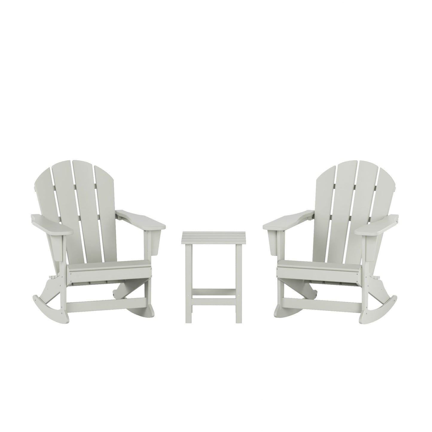 Chaises à bascule d'extérieur Polytrends Laguna en PEHD toutes saisons avec table d'appoint (ensemble de 3 pièces)