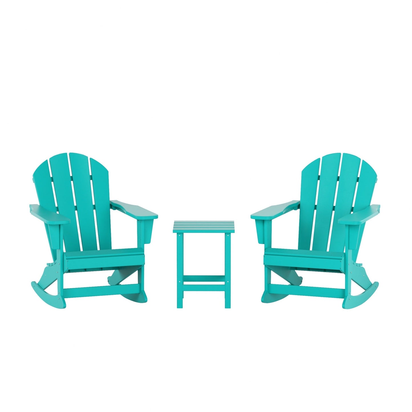 Chaises à bascule d'extérieur Polytrends Laguna en PEHD toutes saisons avec table d'appoint (ensemble de 3 pièces)