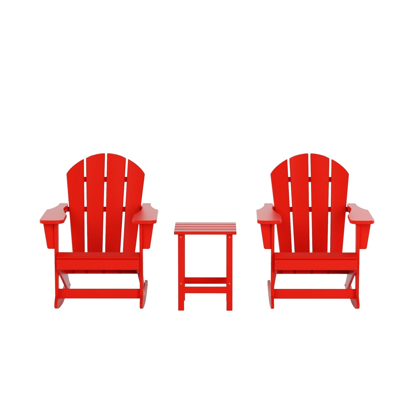 Chaises à bascule d'extérieur Polytrends Laguna en PEHD toutes saisons avec table d'appoint (ensemble de 3 pièces)