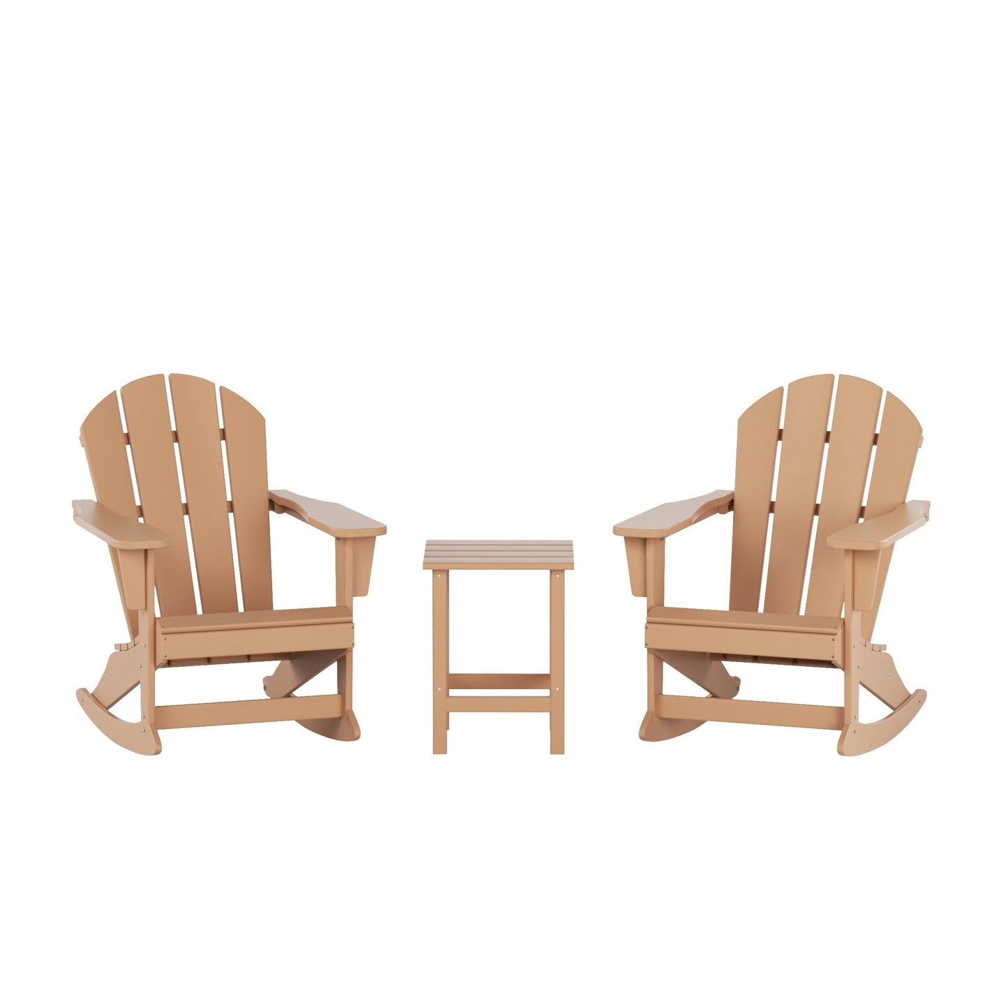 Chaises à bascule d'extérieur Polytrends Laguna en PEHD toutes saisons avec table d'appoint (ensemble de 3 pièces)