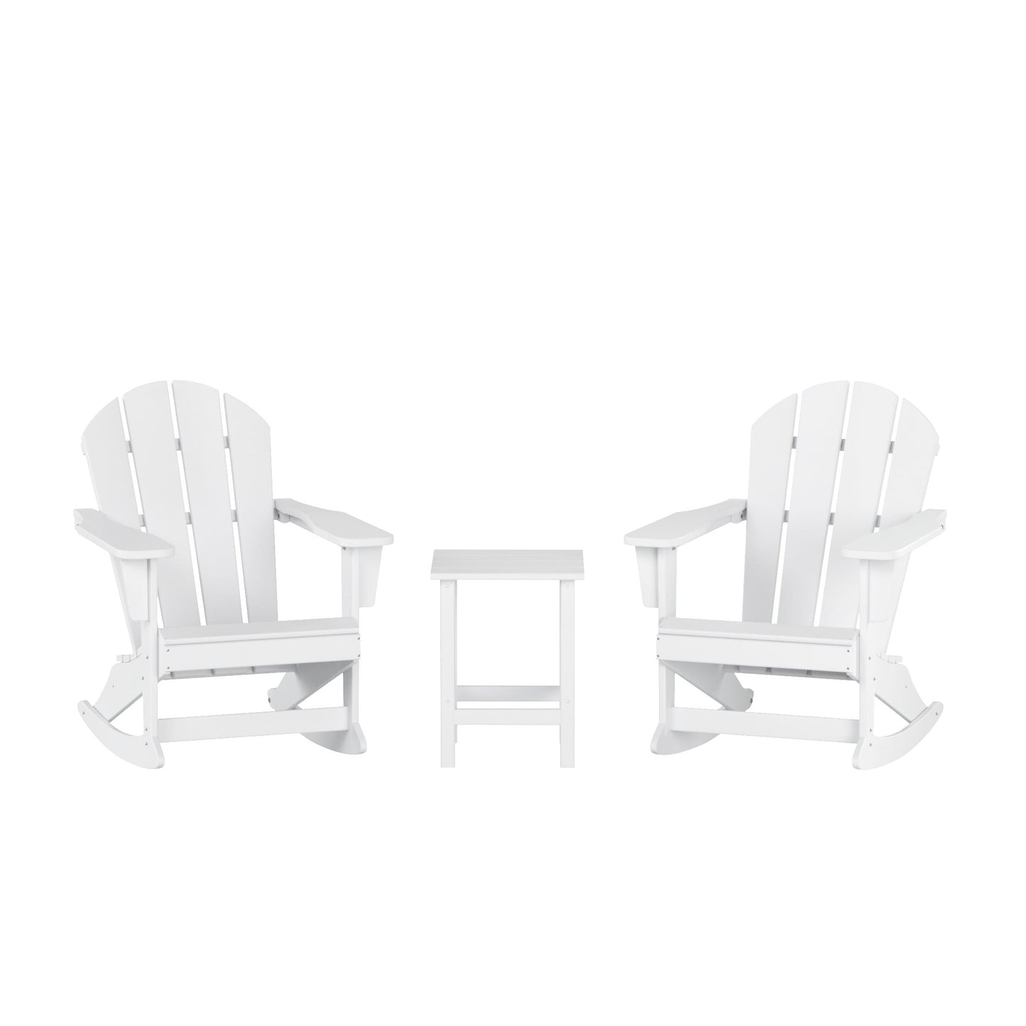 Chaises à bascule d'extérieur Polytrends Laguna en PEHD toutes saisons avec table d'appoint (ensemble de 3 pièces)