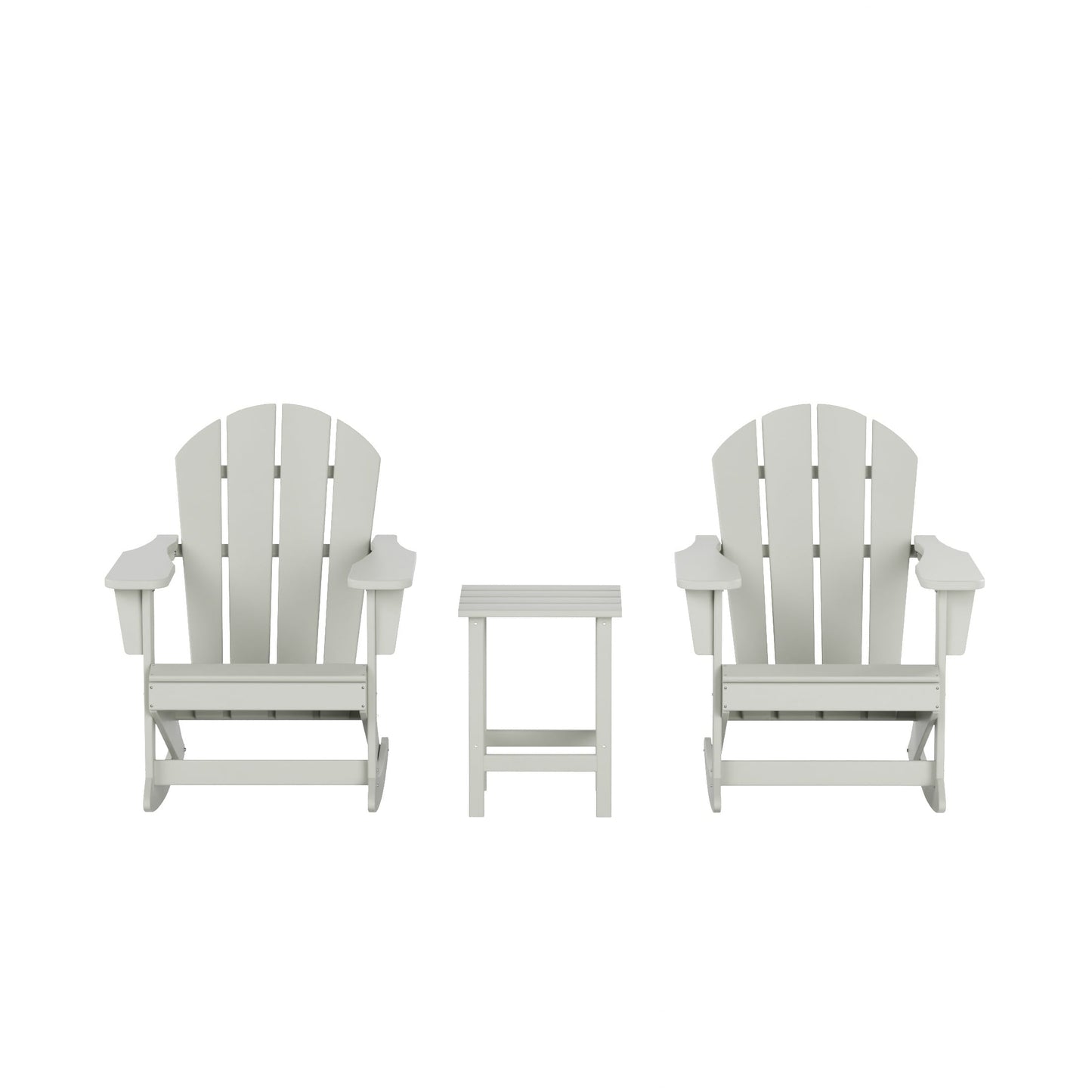 Chaises à bascule d'extérieur Polytrends Laguna en PEHD toutes saisons avec table d'appoint (ensemble de 3 pièces)