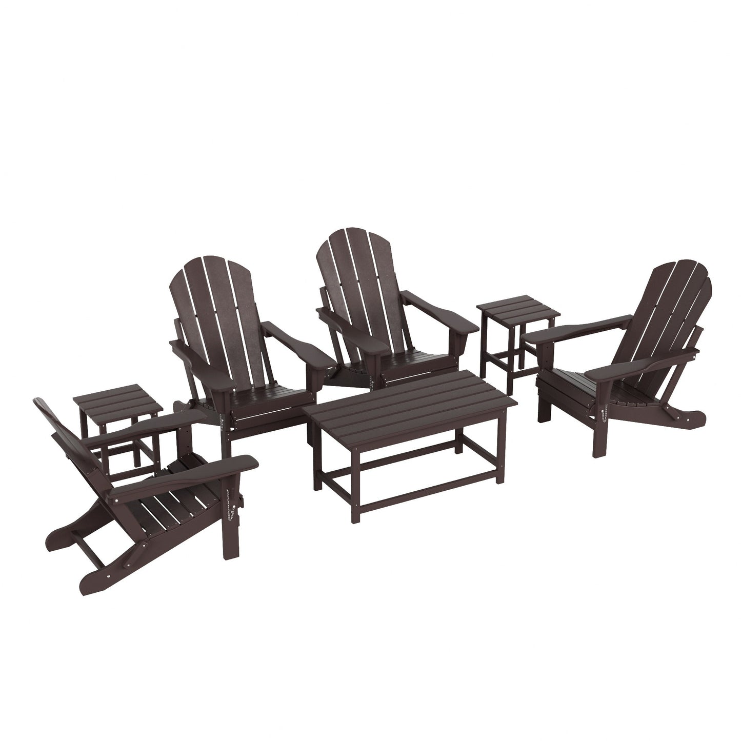 Ensemble de 7 chaises Adirondack pliables Polytrends Laguna en PEHD pour terrasse extérieure, toutes saisons