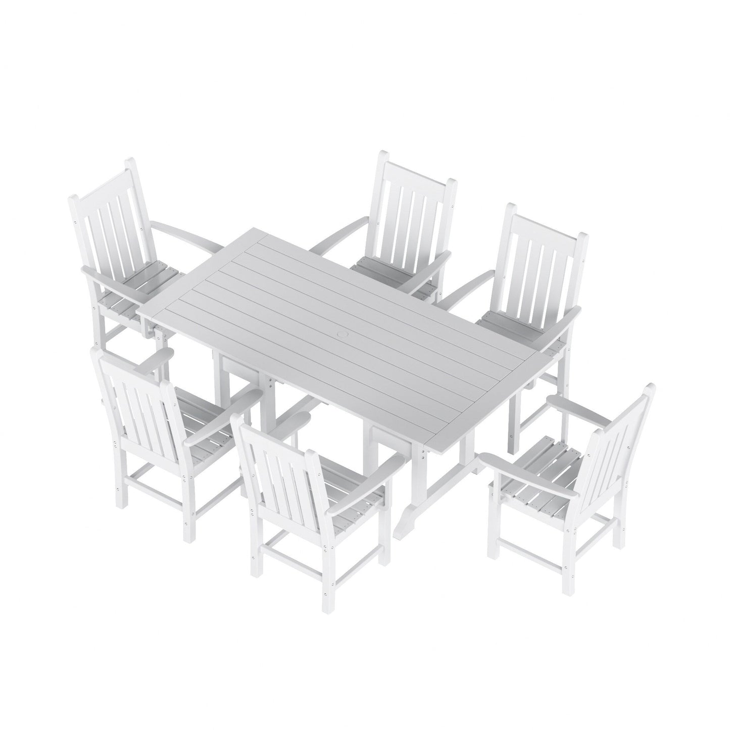 Ensemble de salle à manger d'extérieur Polytrends Laguna en PEHD, toutes saisons, avec table rectangulaire et fauteuils (7 pièces)