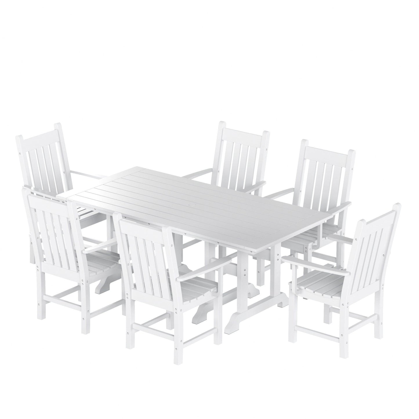 Ensemble de salle à manger d'extérieur Polytrends Laguna en PEHD, toutes saisons, avec table rectangulaire et fauteuils (7 pièces)