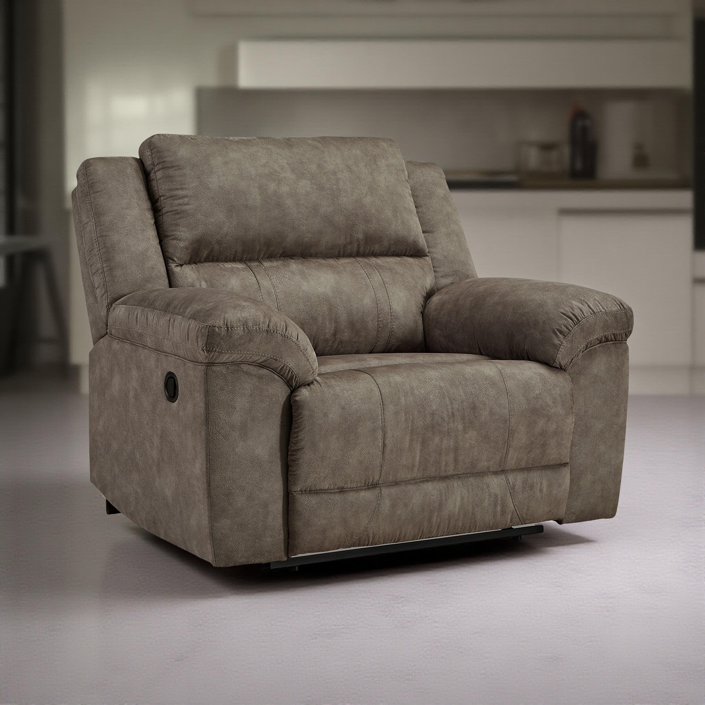 Fauteuil inclinable manuel surdimensionné Larson, similicuir marron, accoudoirs coussinés