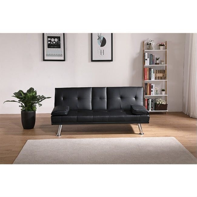 Canapé-lit double pliant multifonctionnel en cuir pour bureau avec table basse