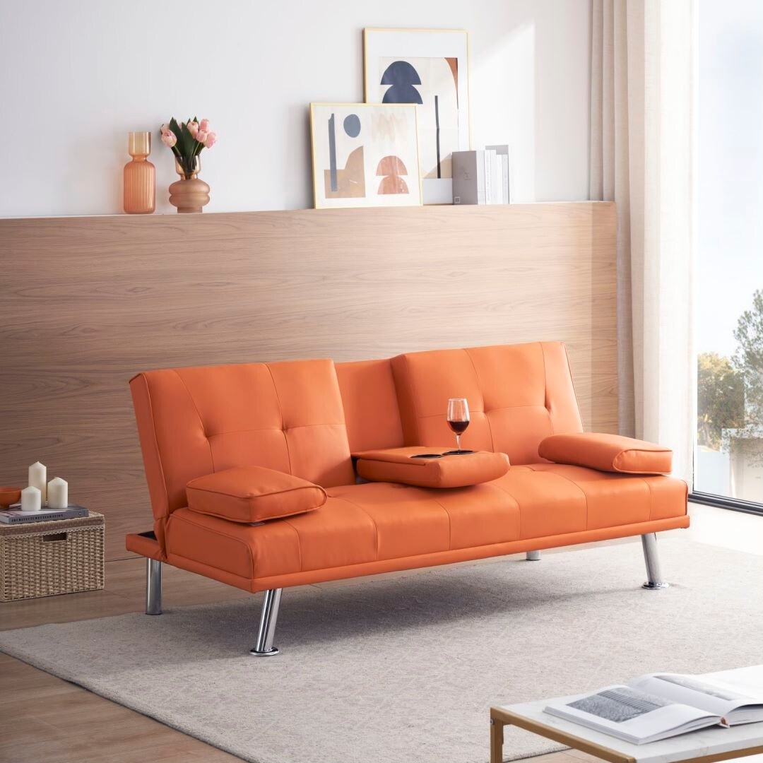 Canapé-lit double pliant multifonctionnel en cuir pour bureau avec table basse