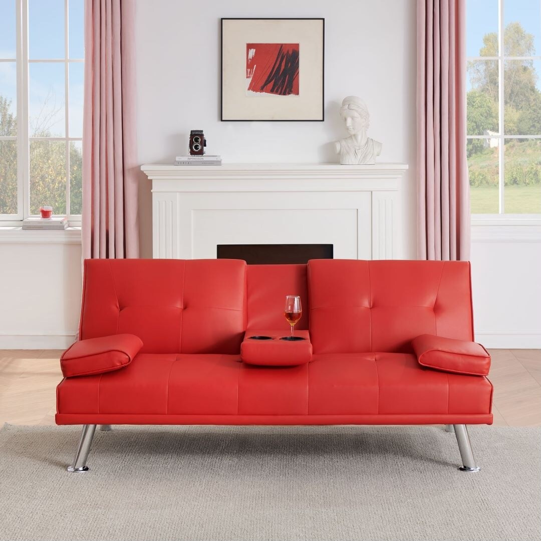 Canapé-lit double pliant multifonctionnel en cuir pour bureau avec table basse