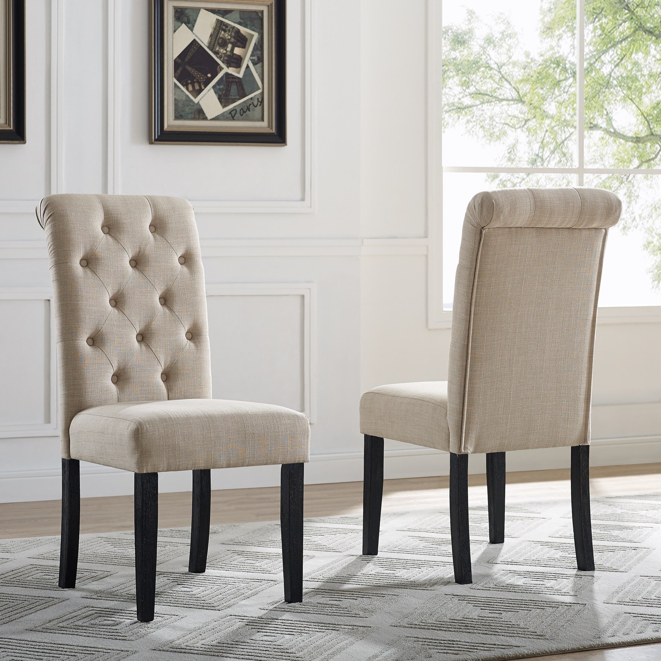 Chaise de salle à manger capitonnée en bois massif Leviton de Roundhill Furniture (lot de 2)