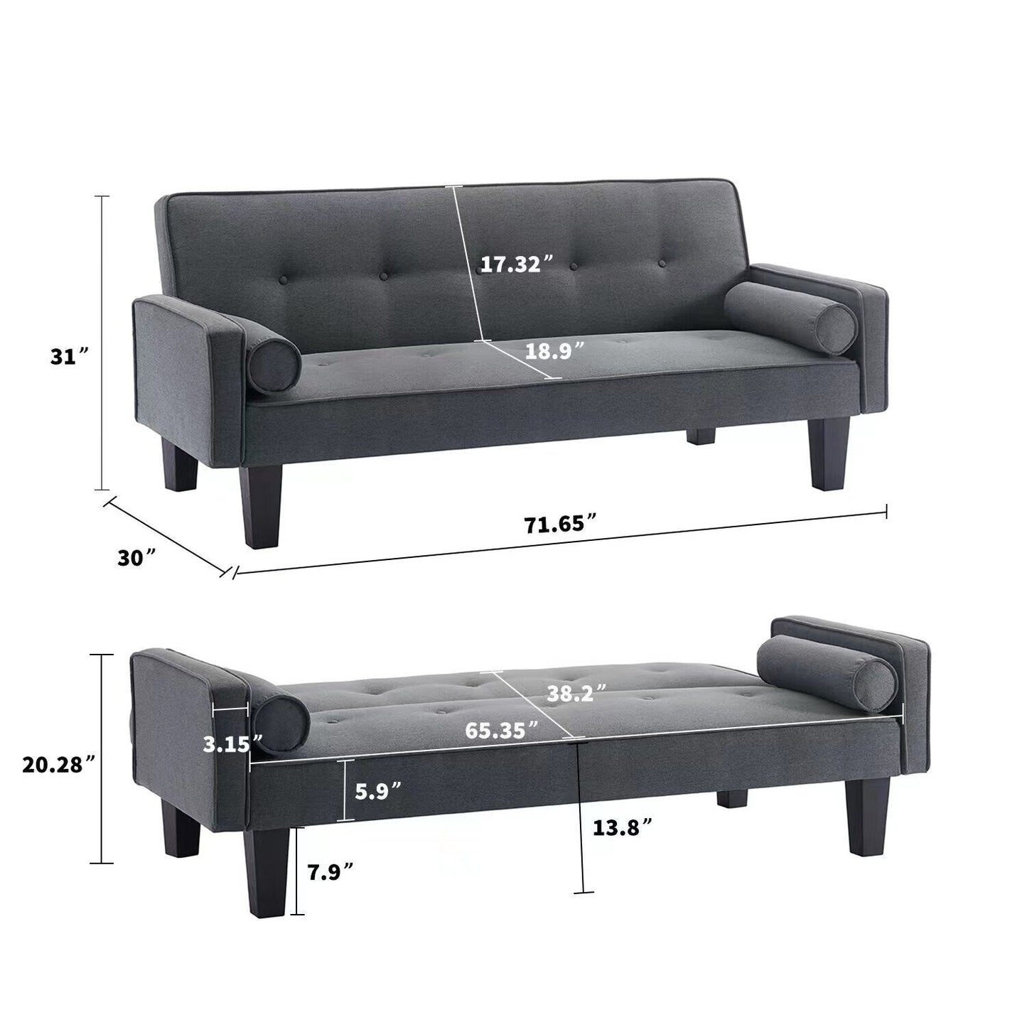 Canapé-lit convertible moderne en tissu de lin avec accoudoirs amovibles