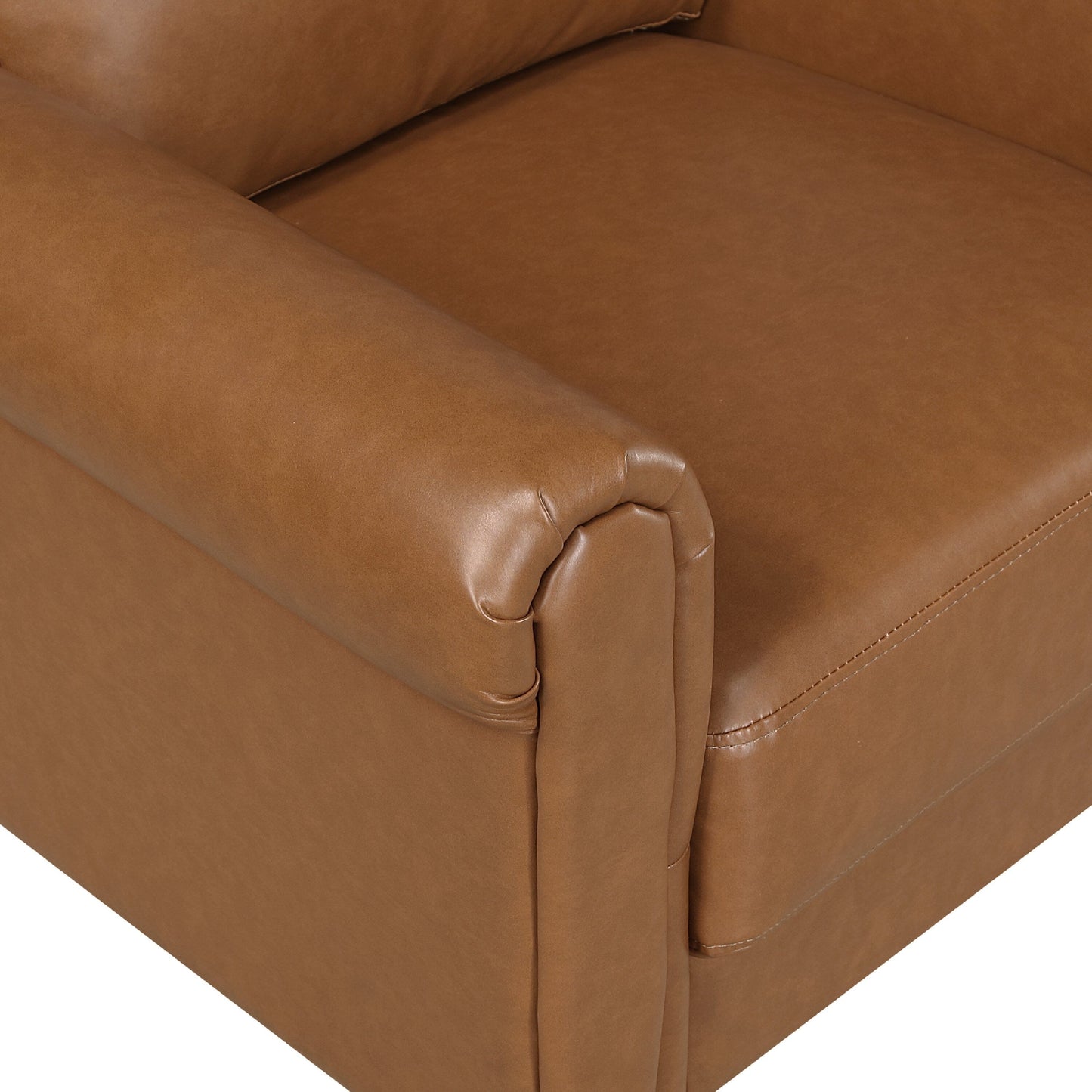 Canapé Lo avec accoudoirs roulés, similicuir marron style milieu du siècle, 79 pouces