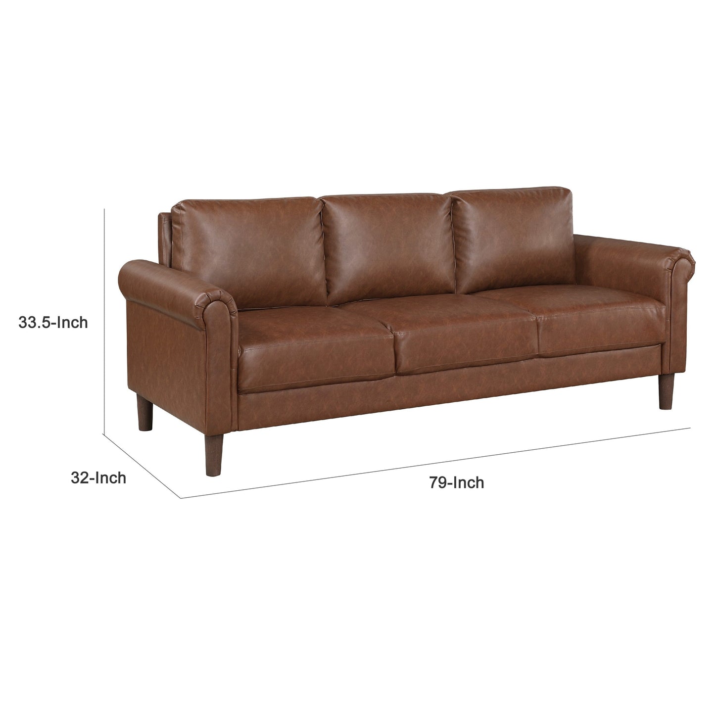 Canapé Lo avec accoudoirs roulés, similicuir marron foncé style milieu du siècle, 79 pouces