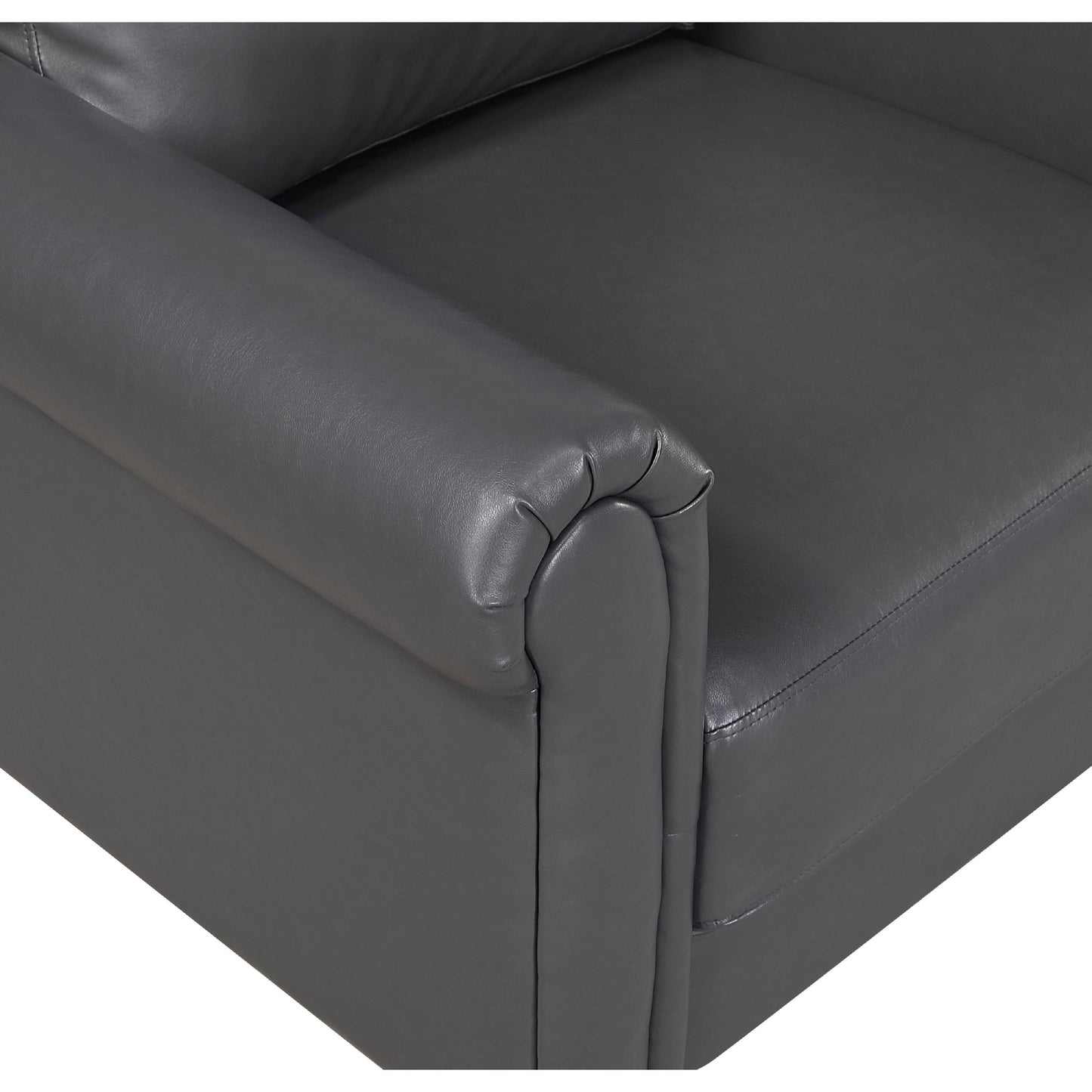 Canapé Lo avec accoudoirs roulés, similicuir gris foncé style milieu du siècle, 79 pouces