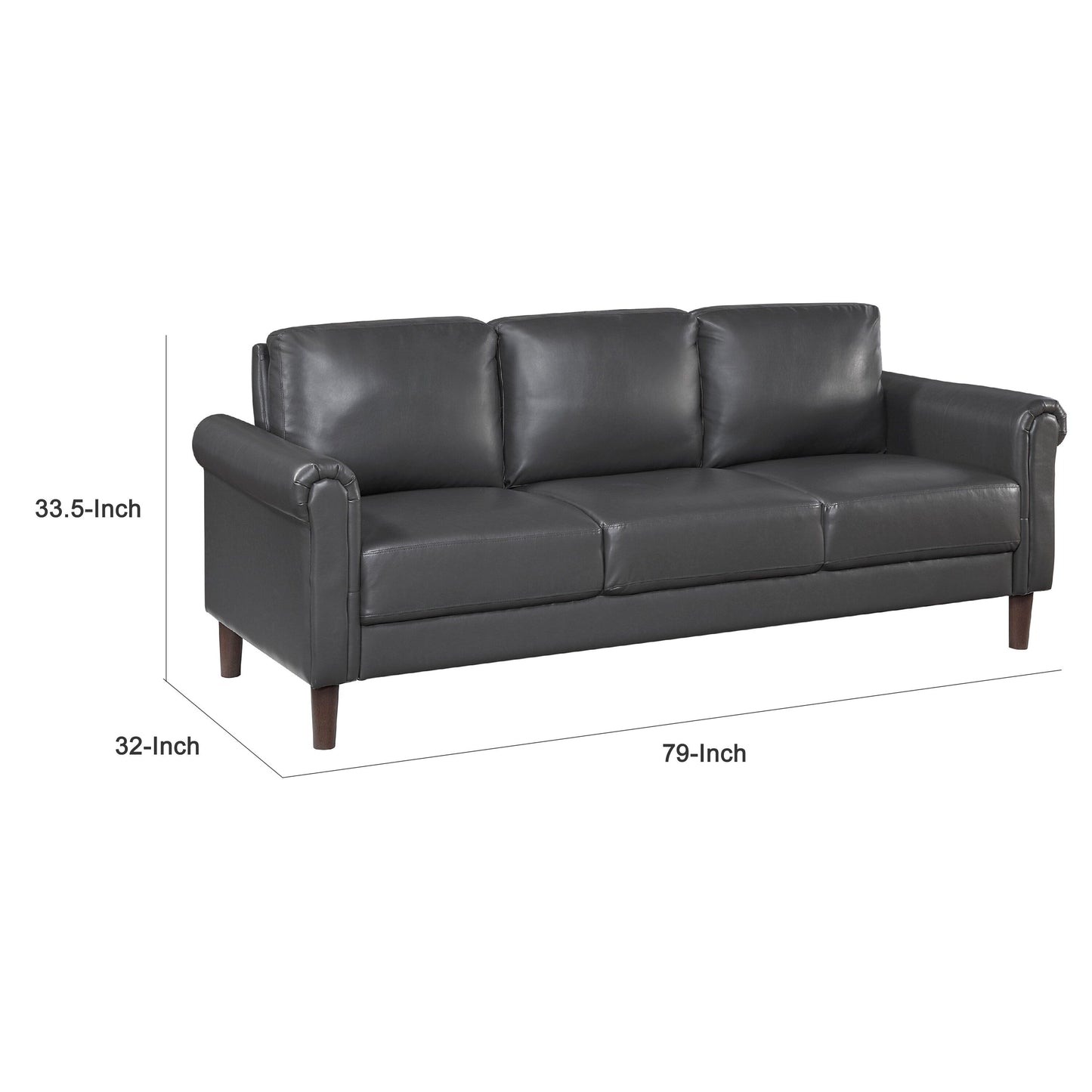 Canapé Lo avec accoudoirs roulés, similicuir gris foncé style milieu du siècle, 79 pouces